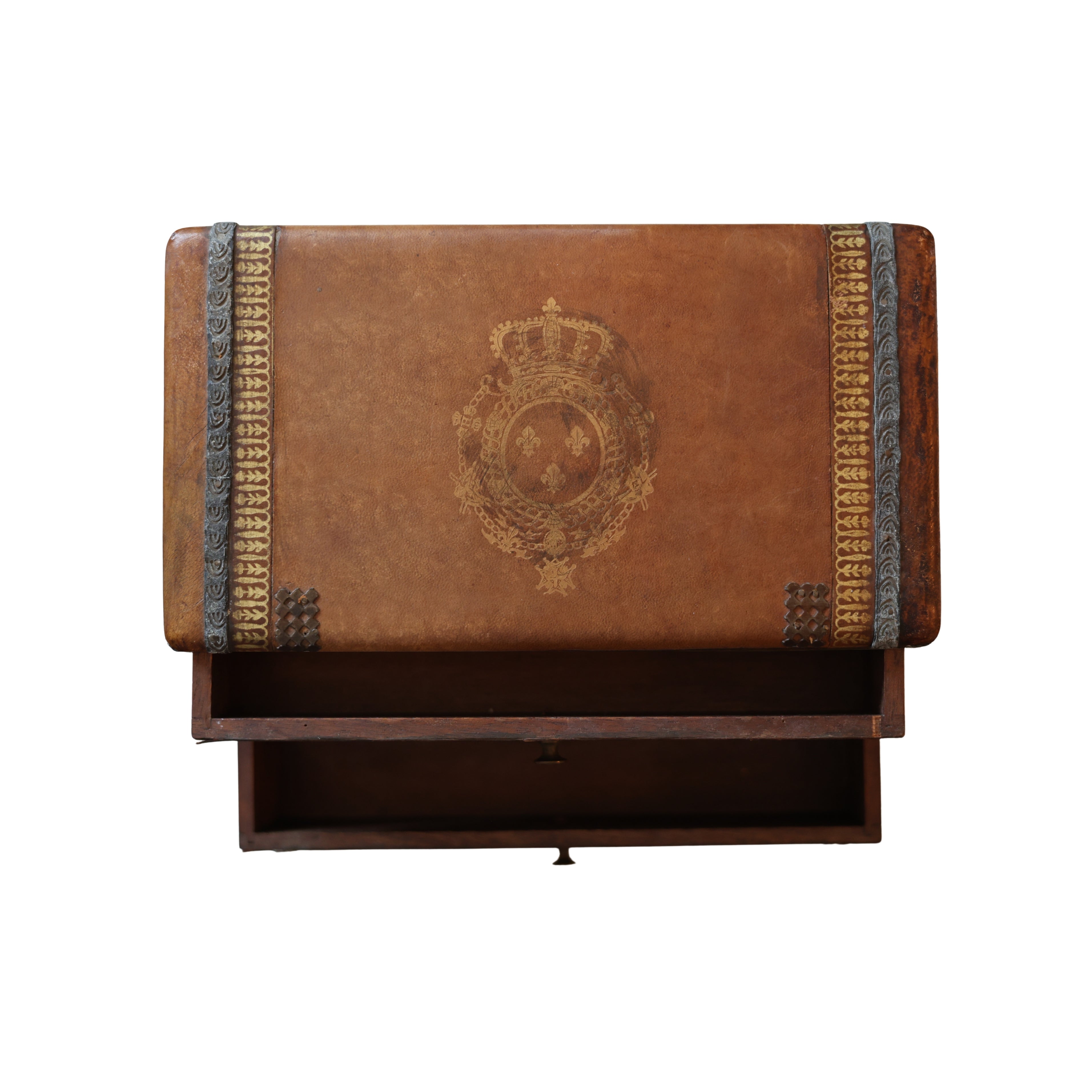 Leather-Clad Box with Drawers and Heraldic Crest