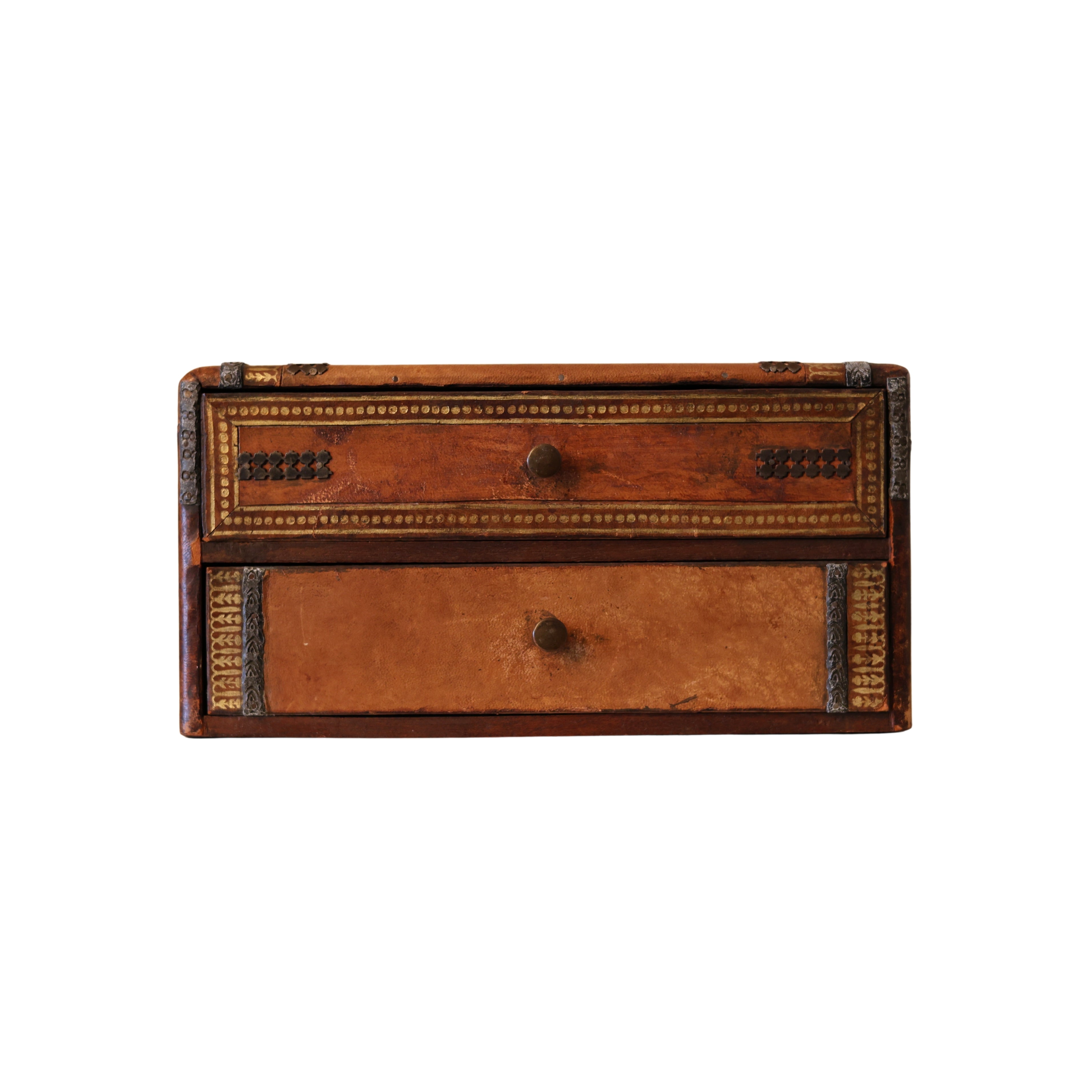 Leather-Clad Box with Drawers and Heraldic Crest