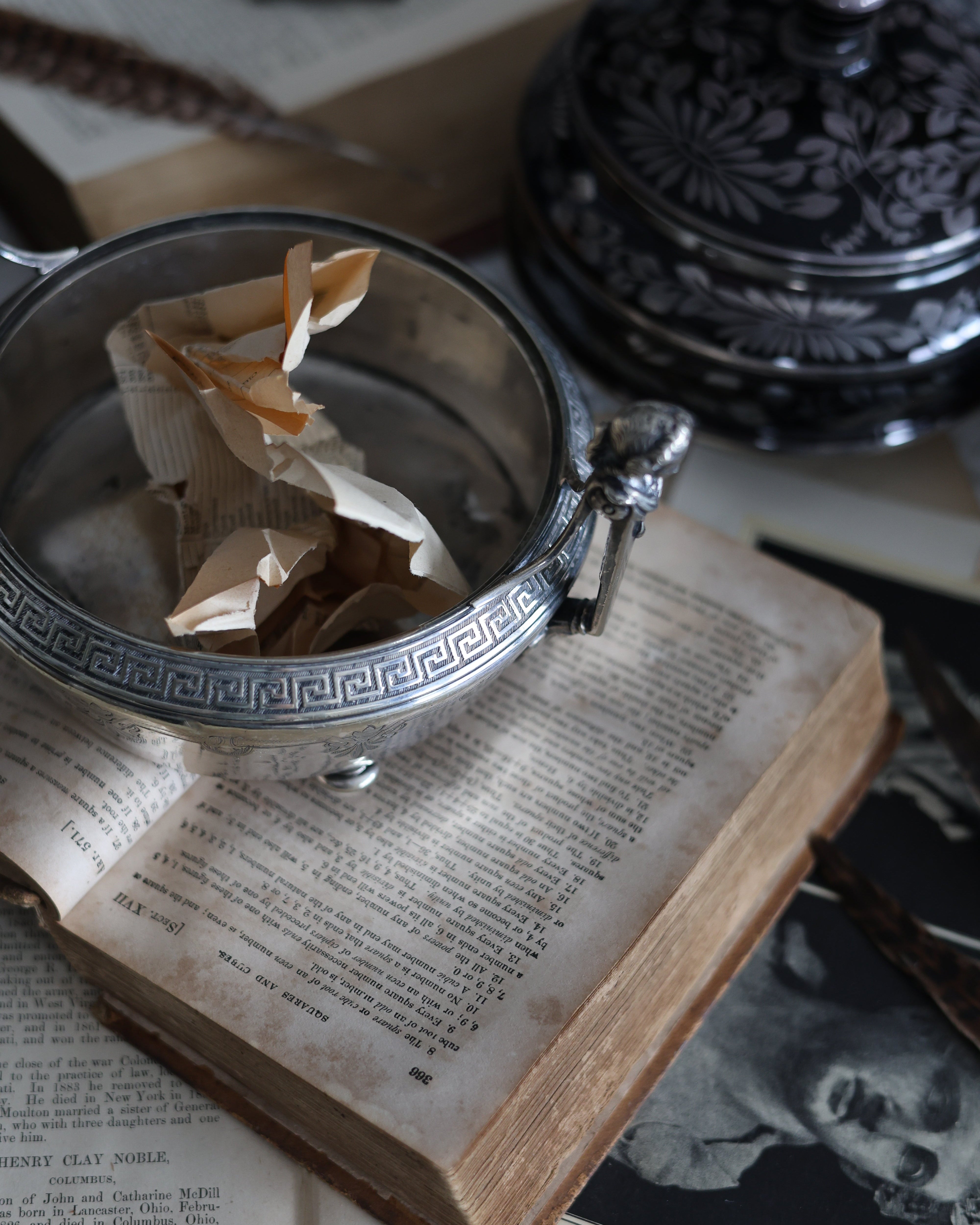 Figural Handled Bowl with Greek Key Border