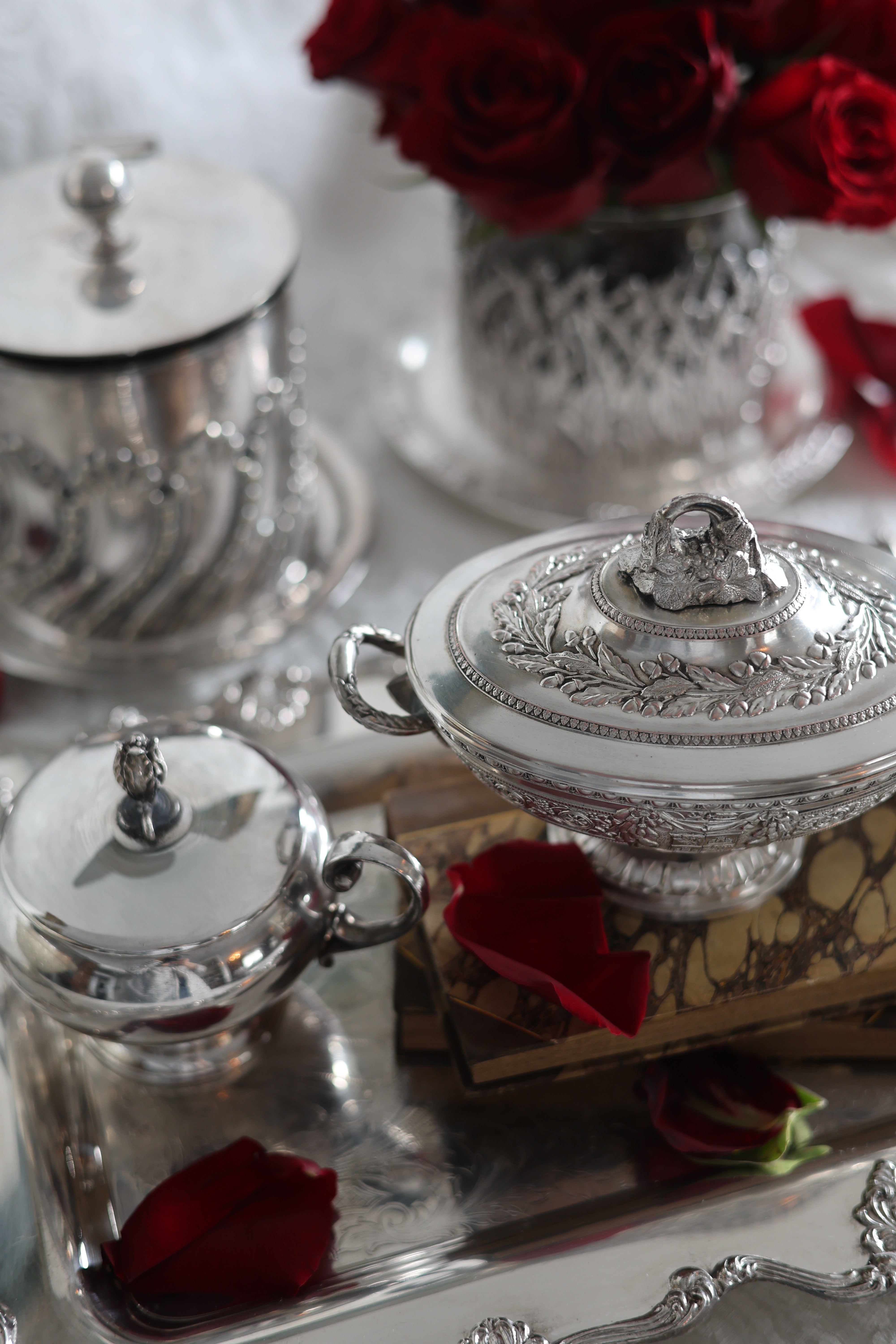 Corbel England Silver Plate Covered Tureen with Heraldic Motif