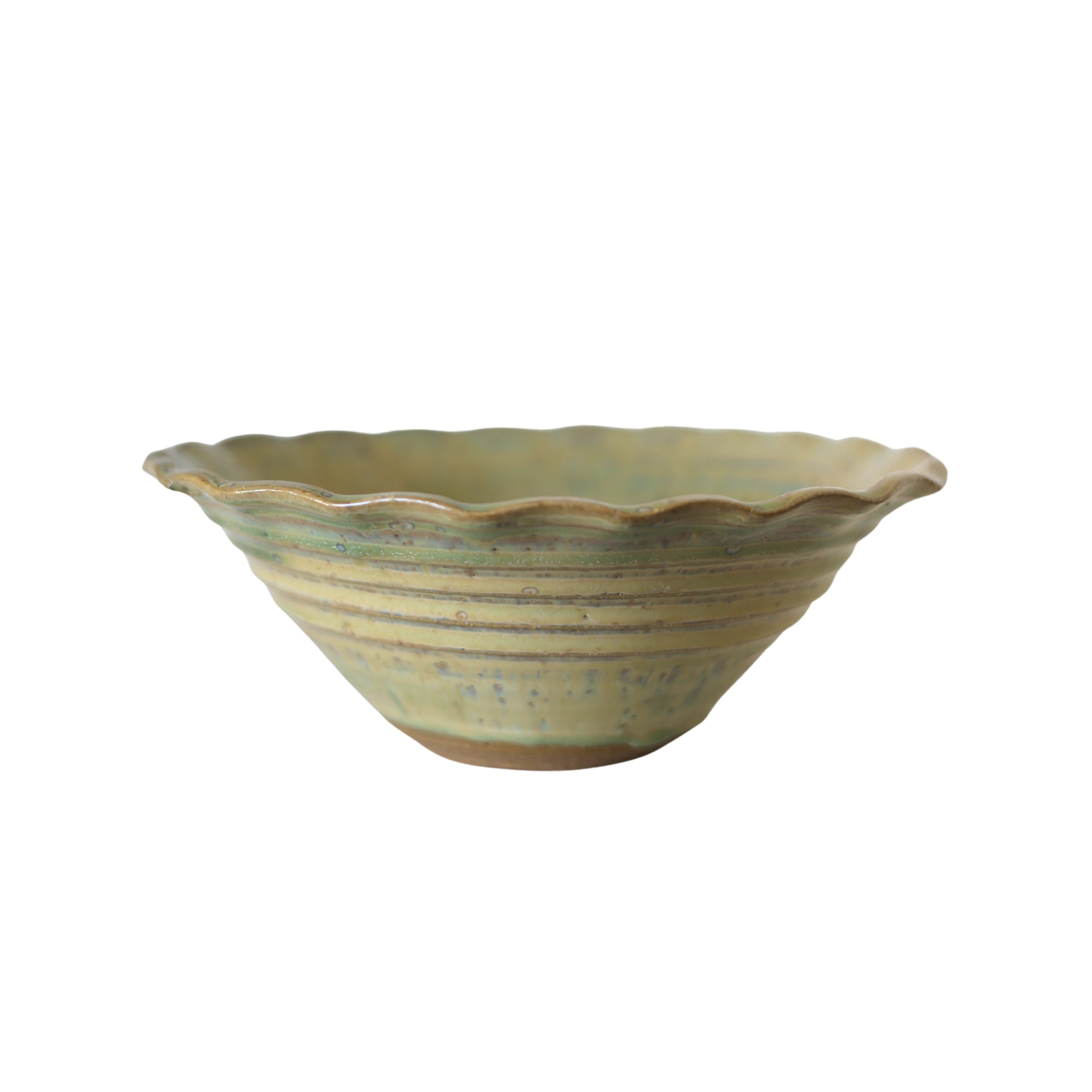 Glazed Studio Pottery Bowl with Scalloped Rim