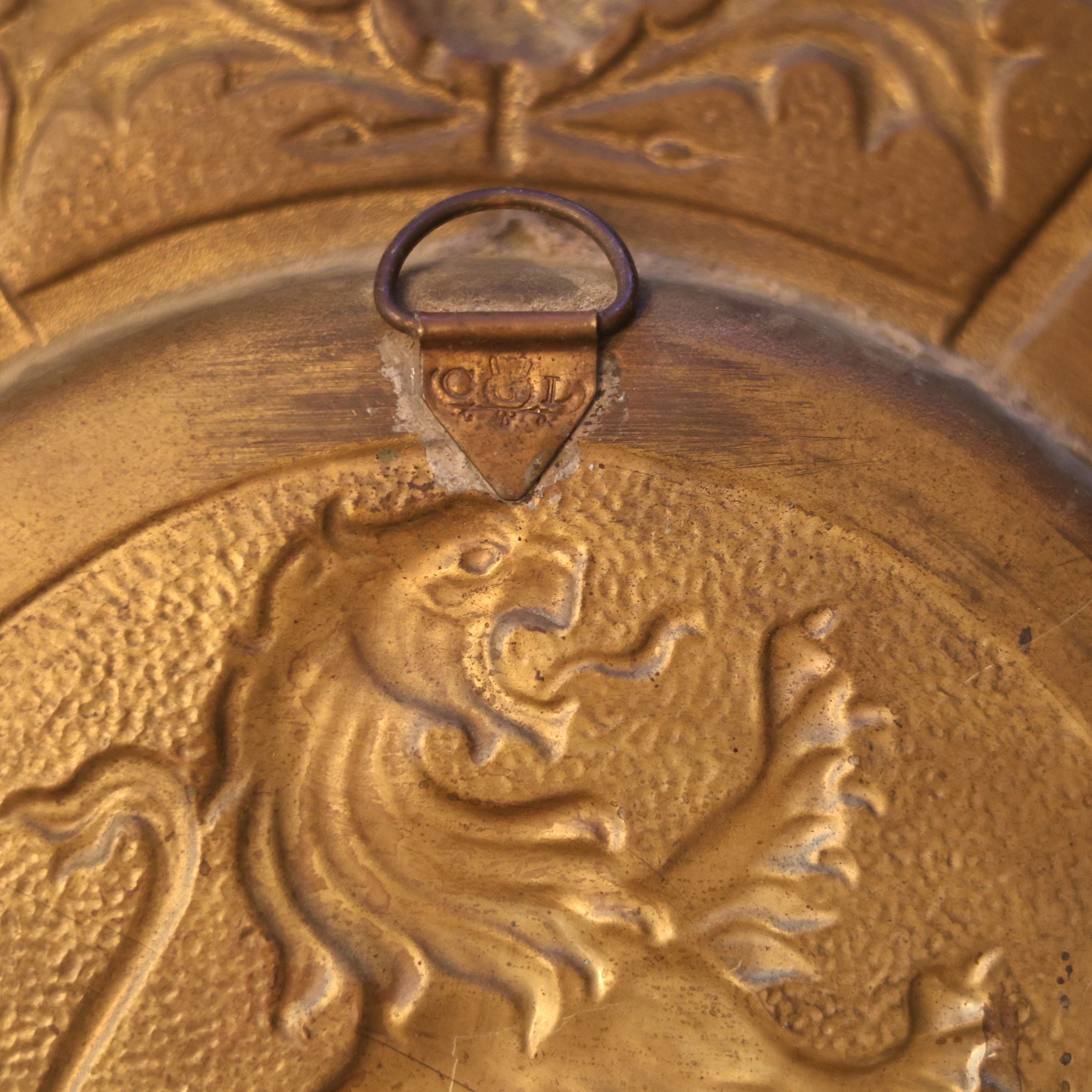 Repoussé Brass Charger with Lion Motif