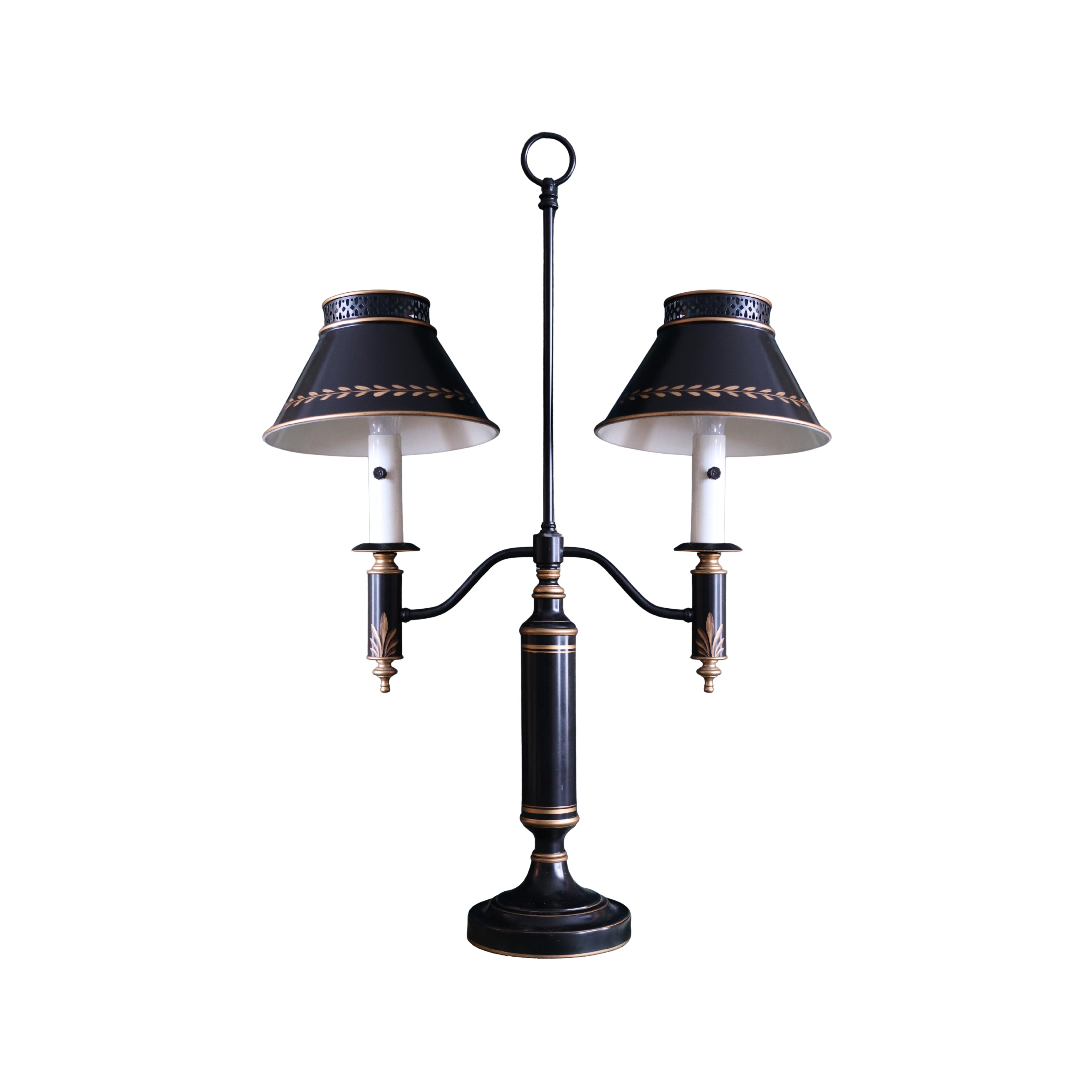 Black Tôle Double-Arm Table Lamp with Painted Shades