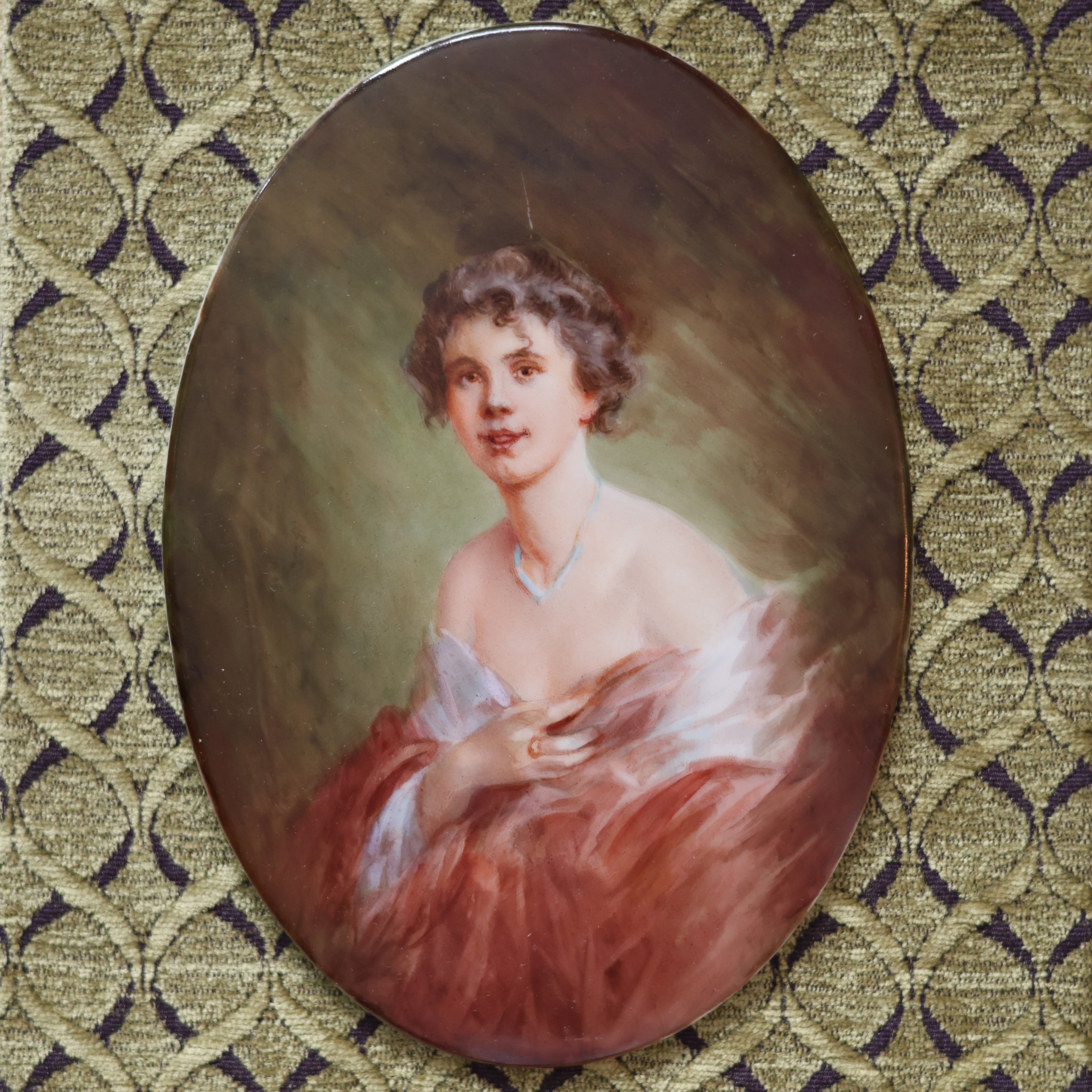 Hand-Painted Hutschenreuther Porcelain Portrait in Antique Gilt Frame
