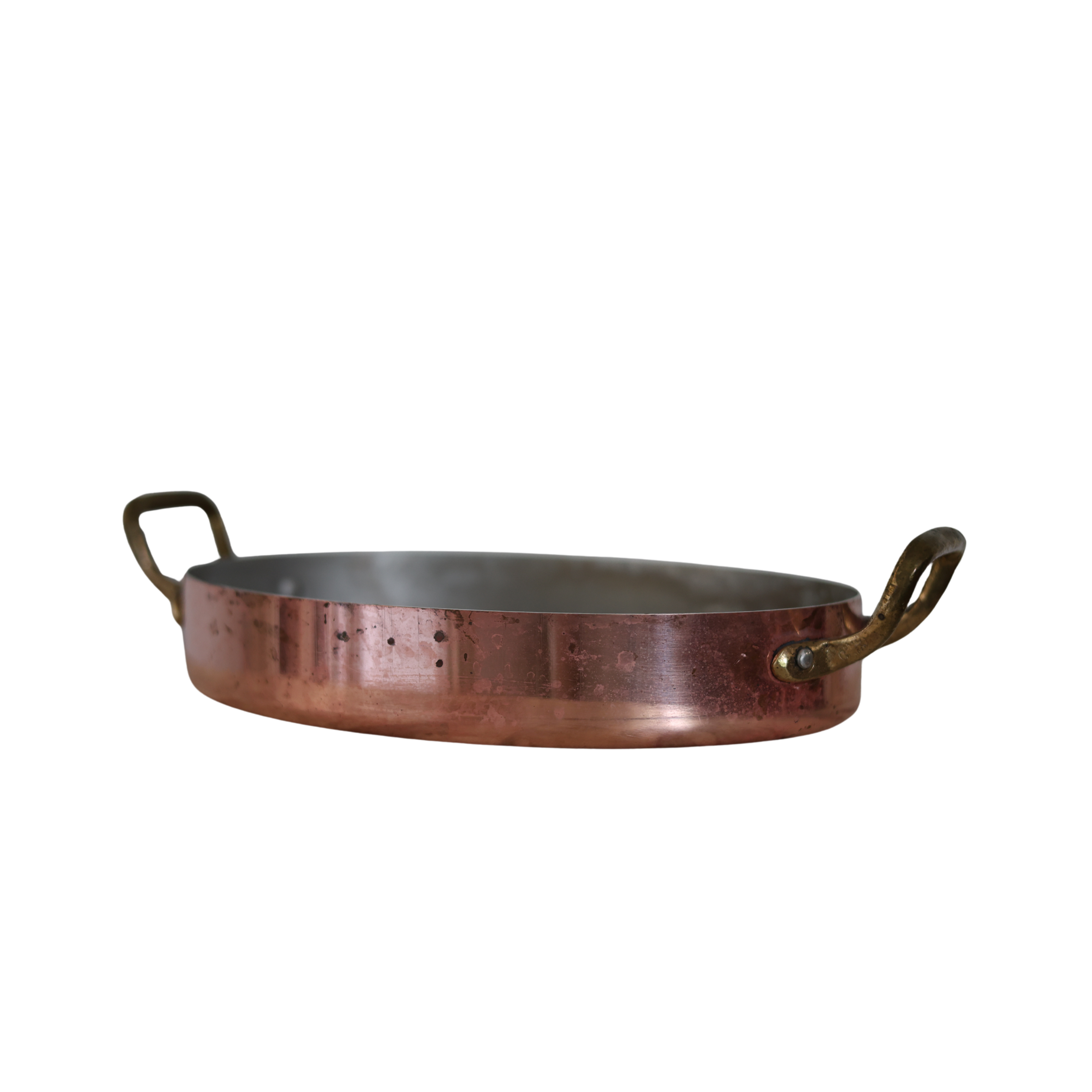 French Copper Gratin Pan with Brass Handles