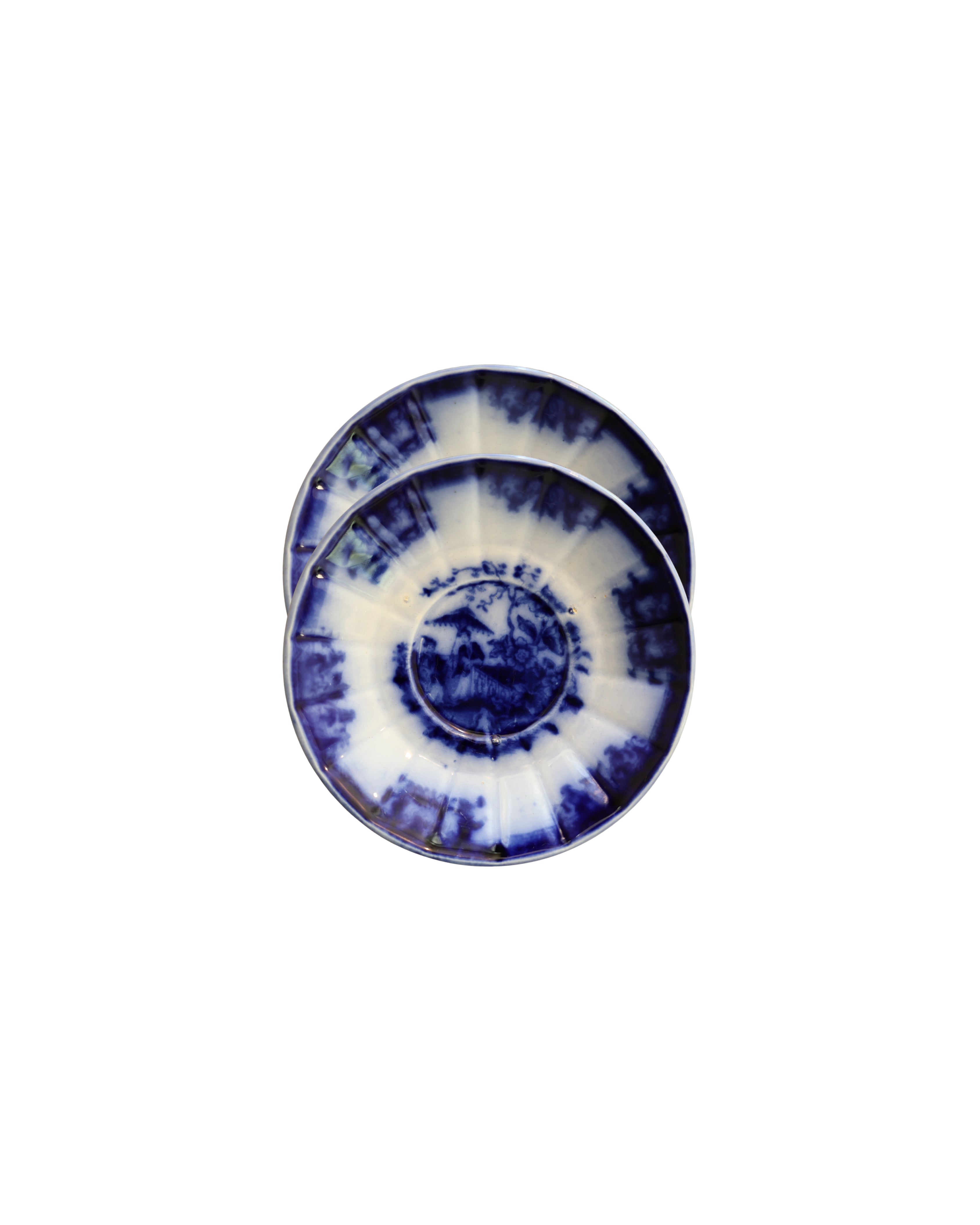 Davenport "Amoy" Flow Blue Saucers, c. 1840