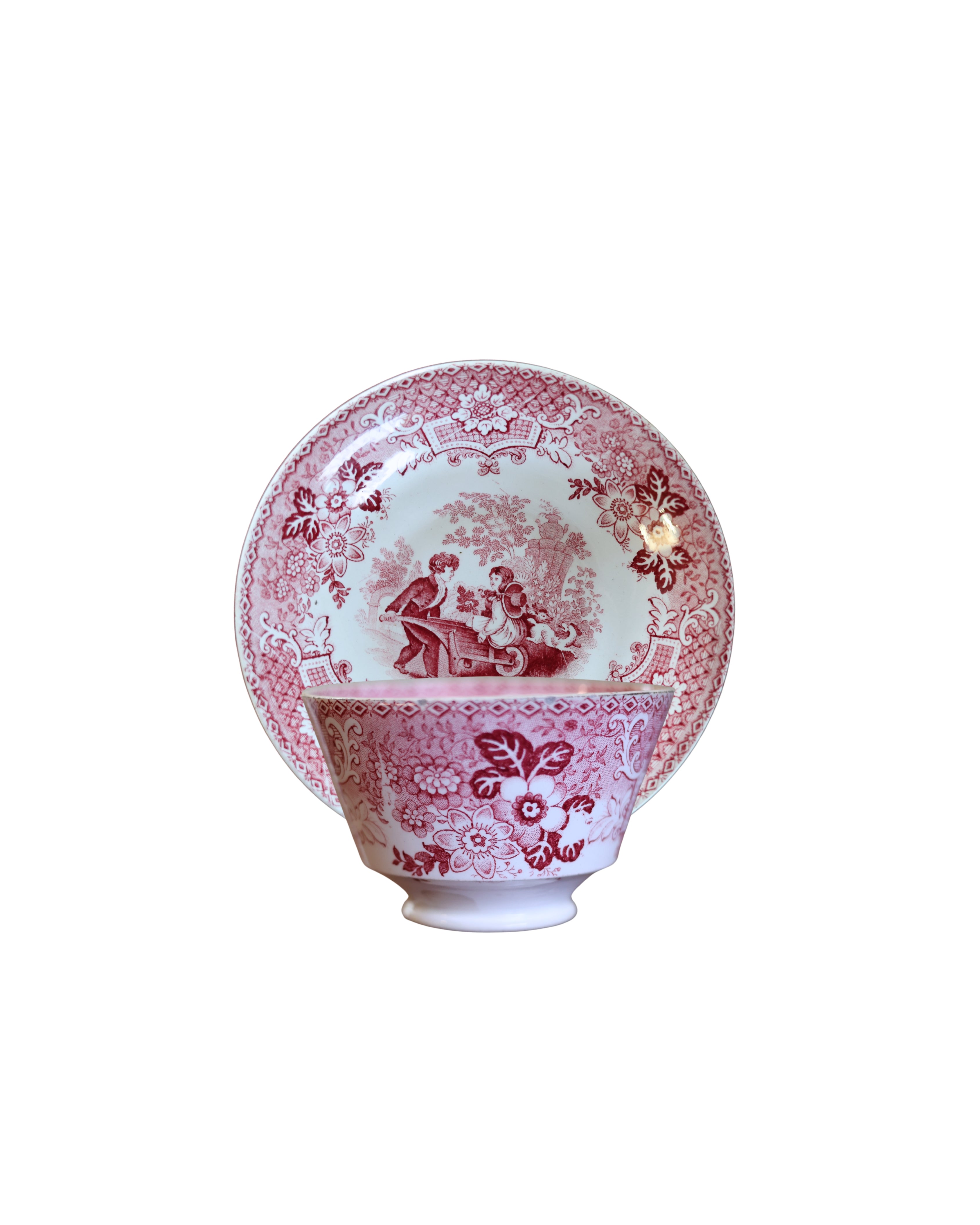 W. Adams & Sons "Garden Sports" Tea Bowl & Saucer, c. 1830