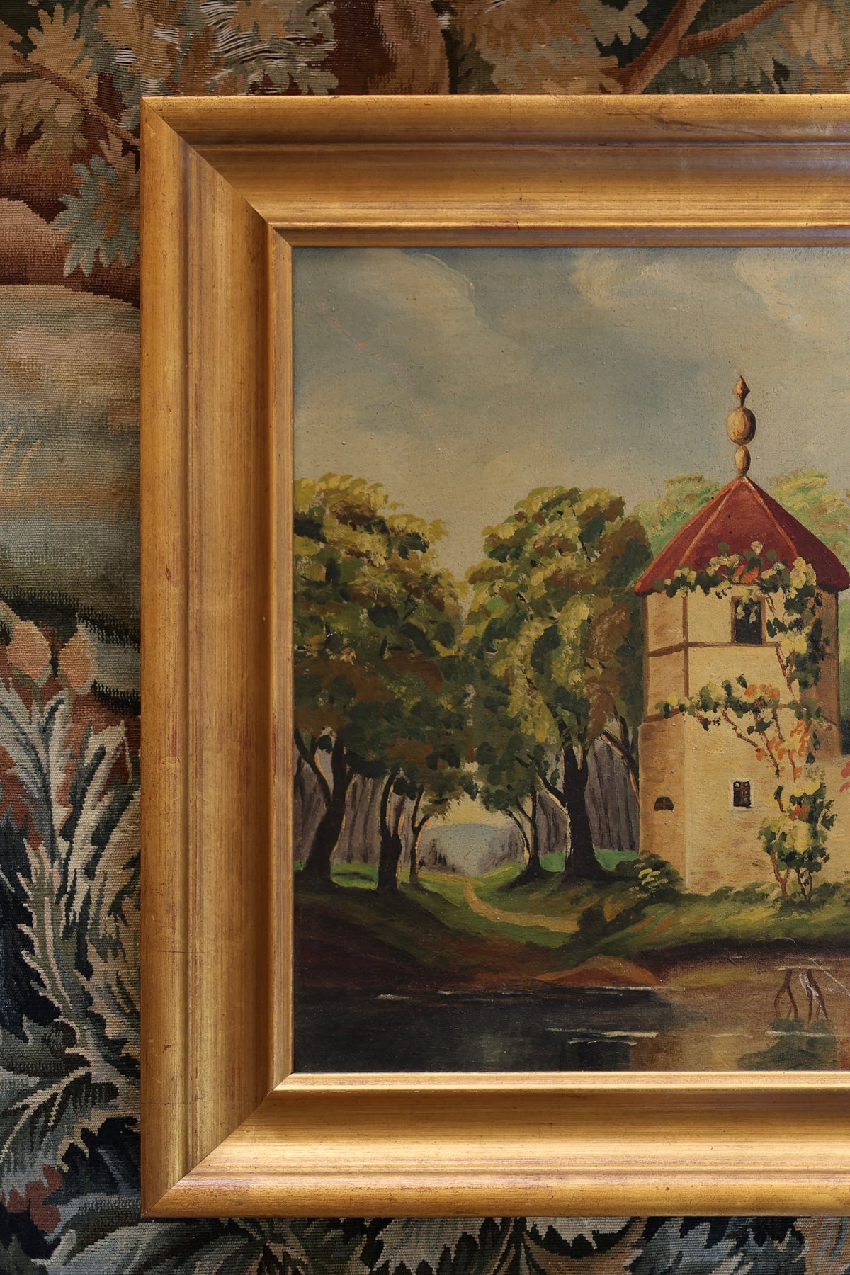 European Castle Landscape, Oil on Board-1