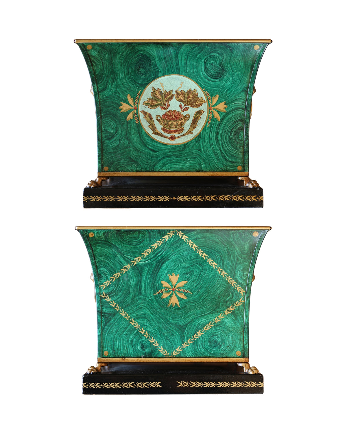 Faux Malachite-Painted Tole Cachepot-7