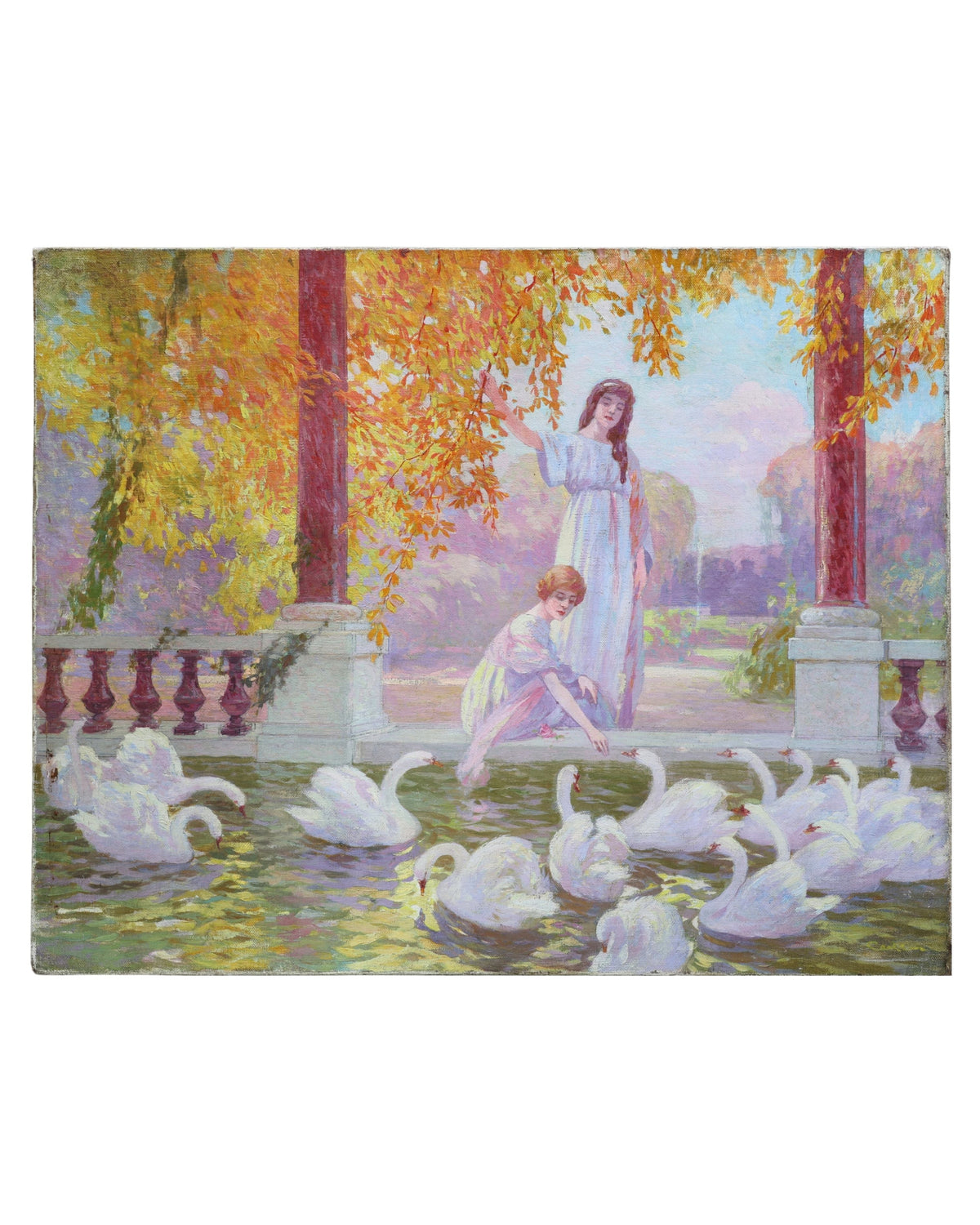 Classical Garden with Swans Painting-1