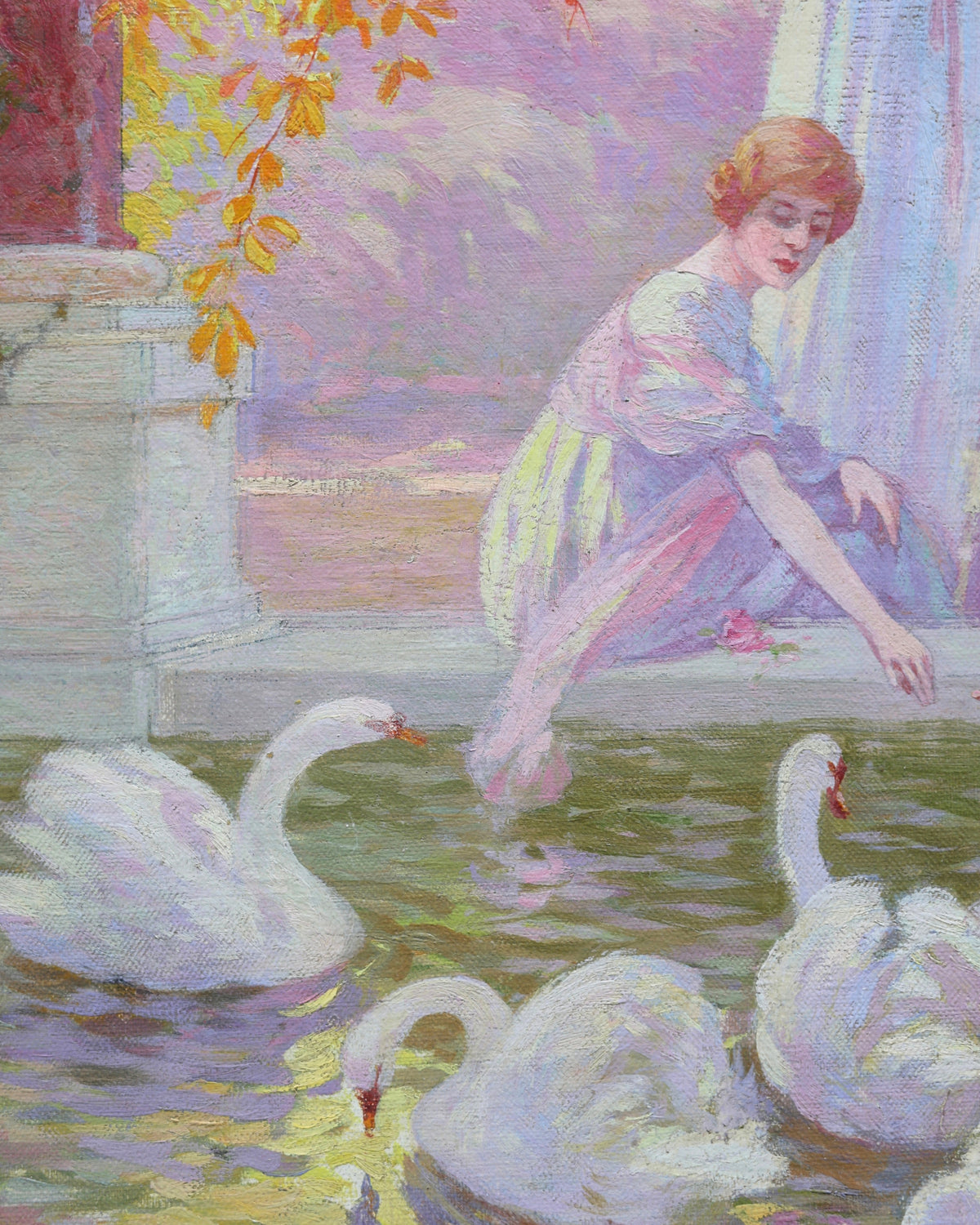 Classical Garden with Swans Painting-3