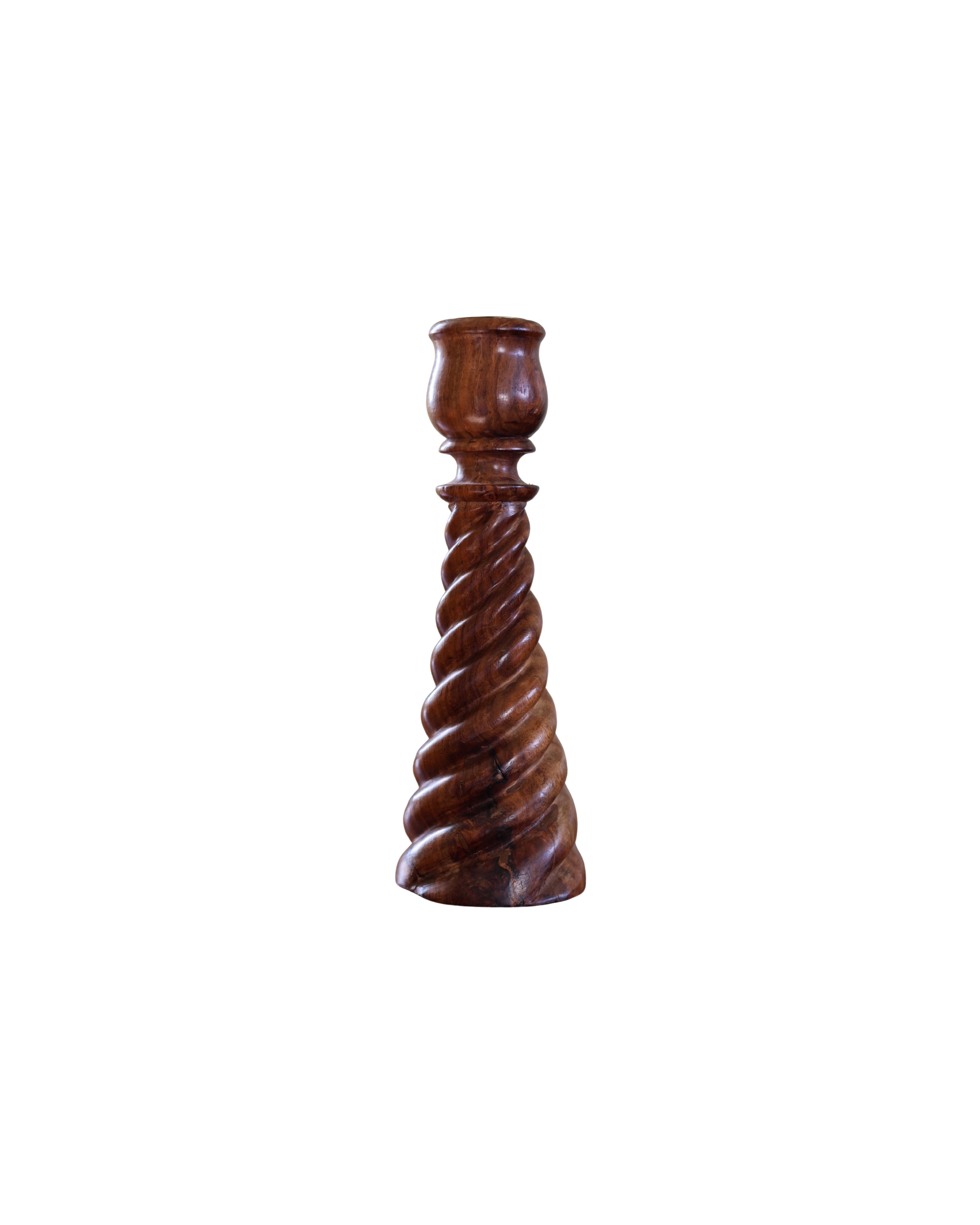 Burled Wood Barley Twist Candlestick-1