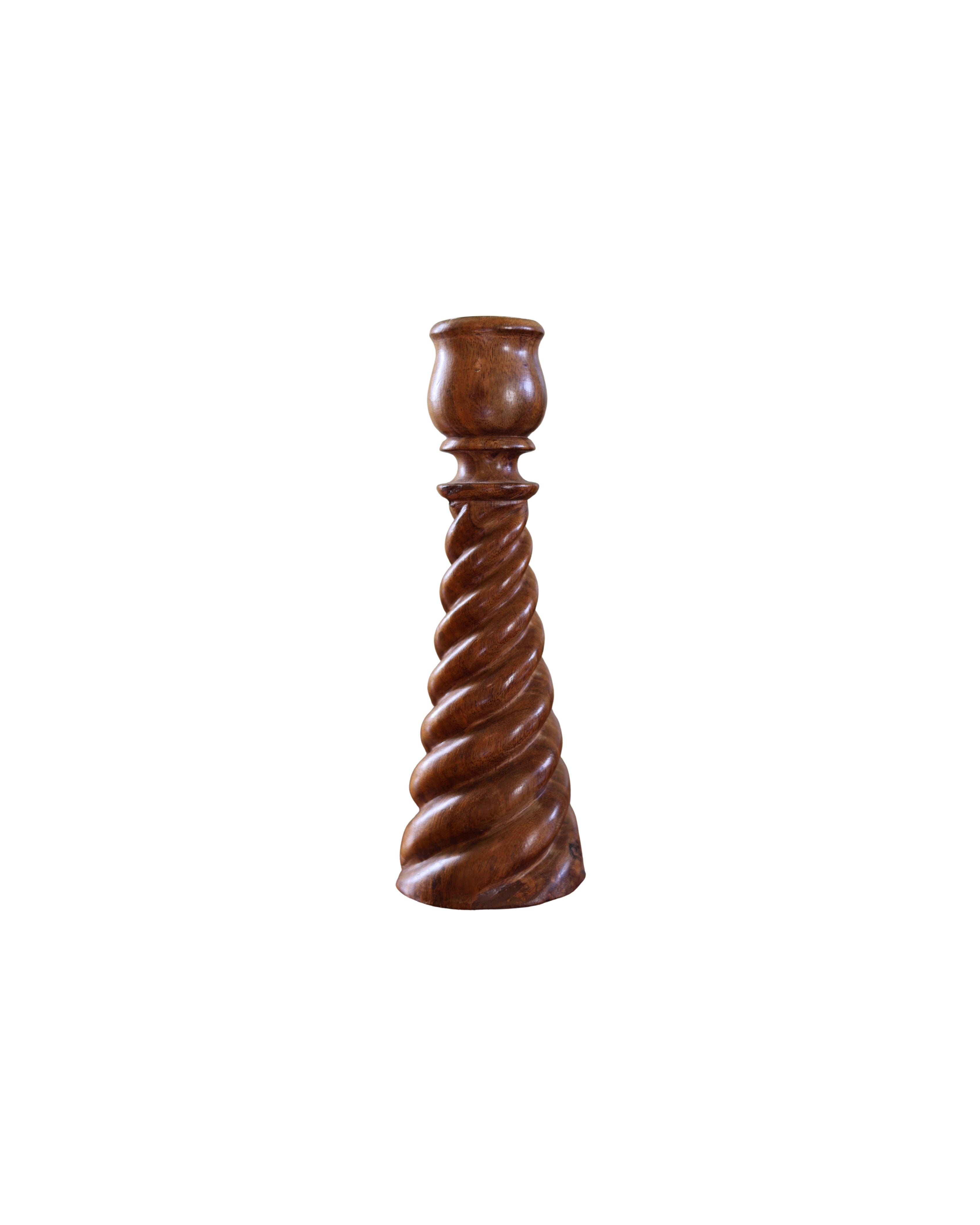 Burled Wood Barley Twist Candlestick-2