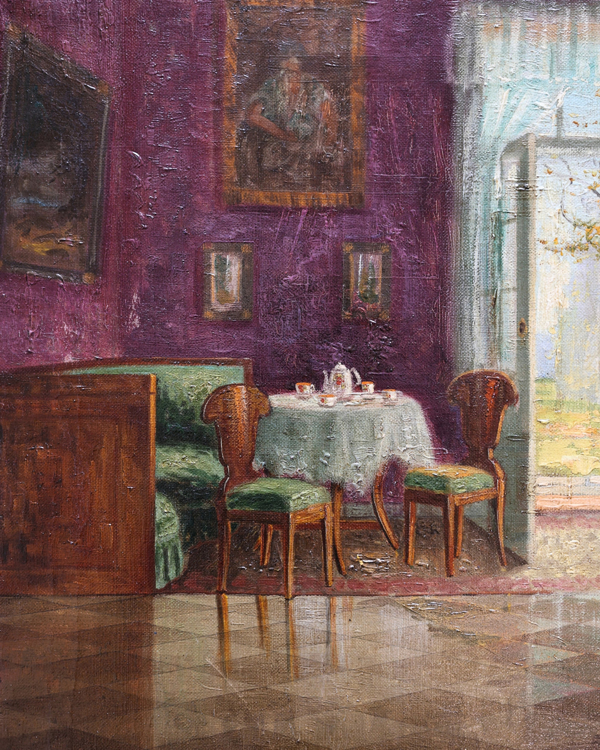Garden View Interior Parlor Painting-4