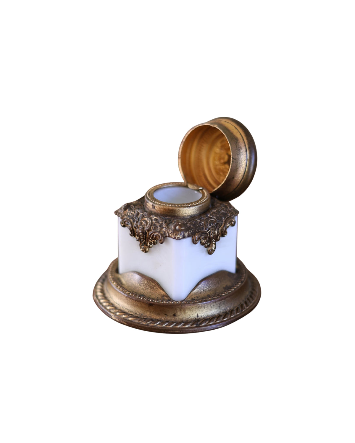 Rococo Revival Inkwell with Red Glass Cabochon-4