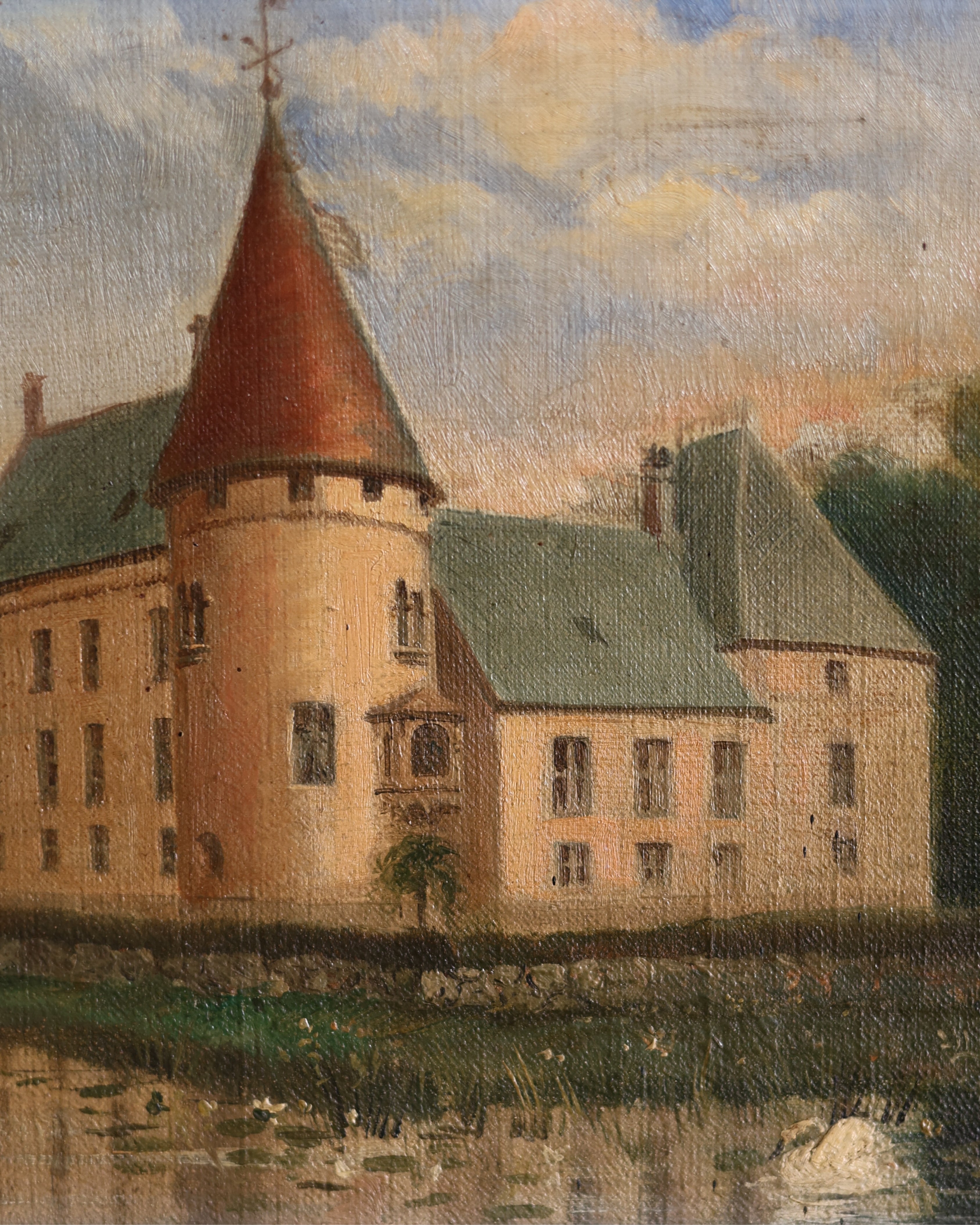 Örtofta Castle Landscape Painting in Ornate Gilt Frame-6