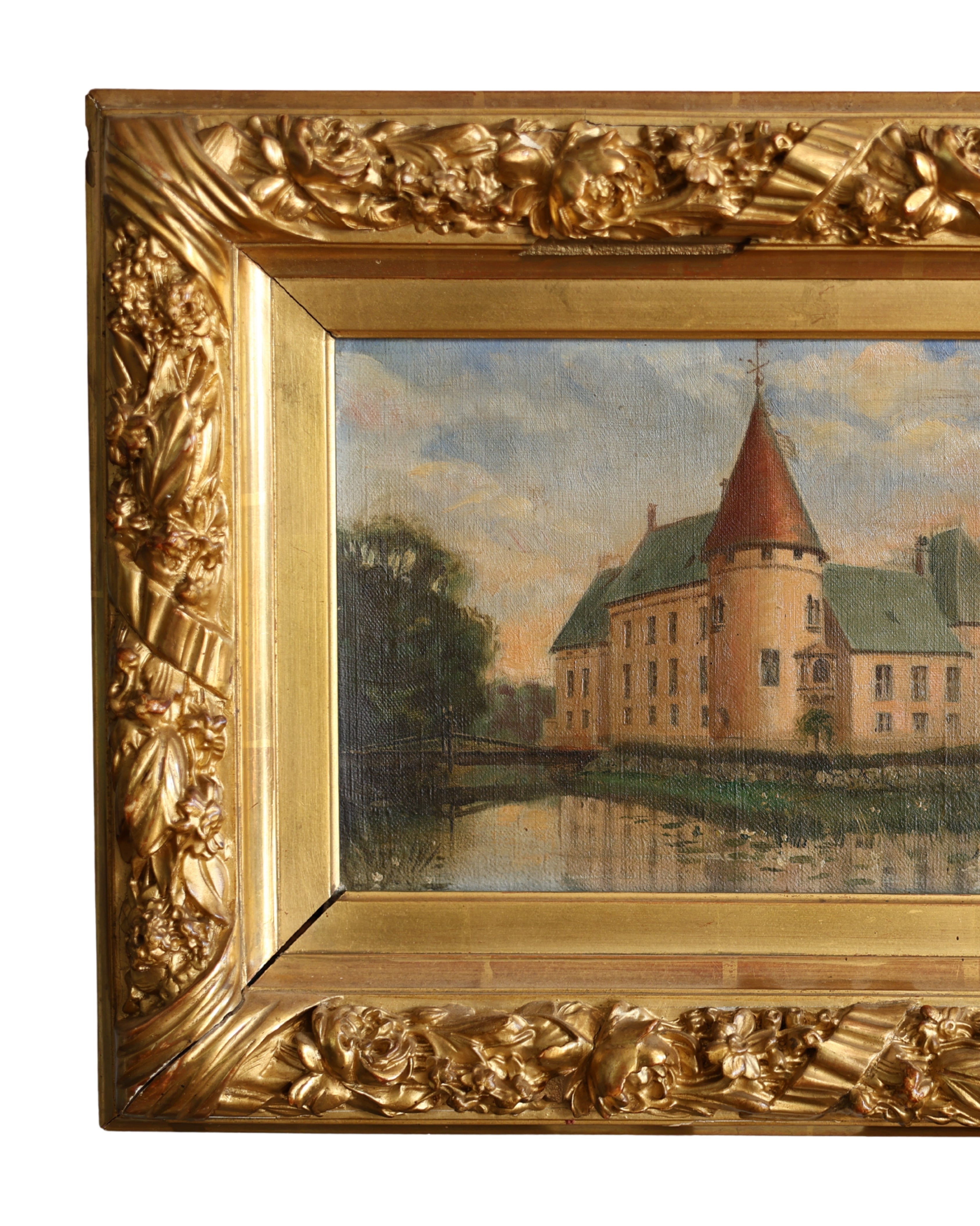 Örtofta Castle Landscape Painting in Ornate Gilt Frame-3