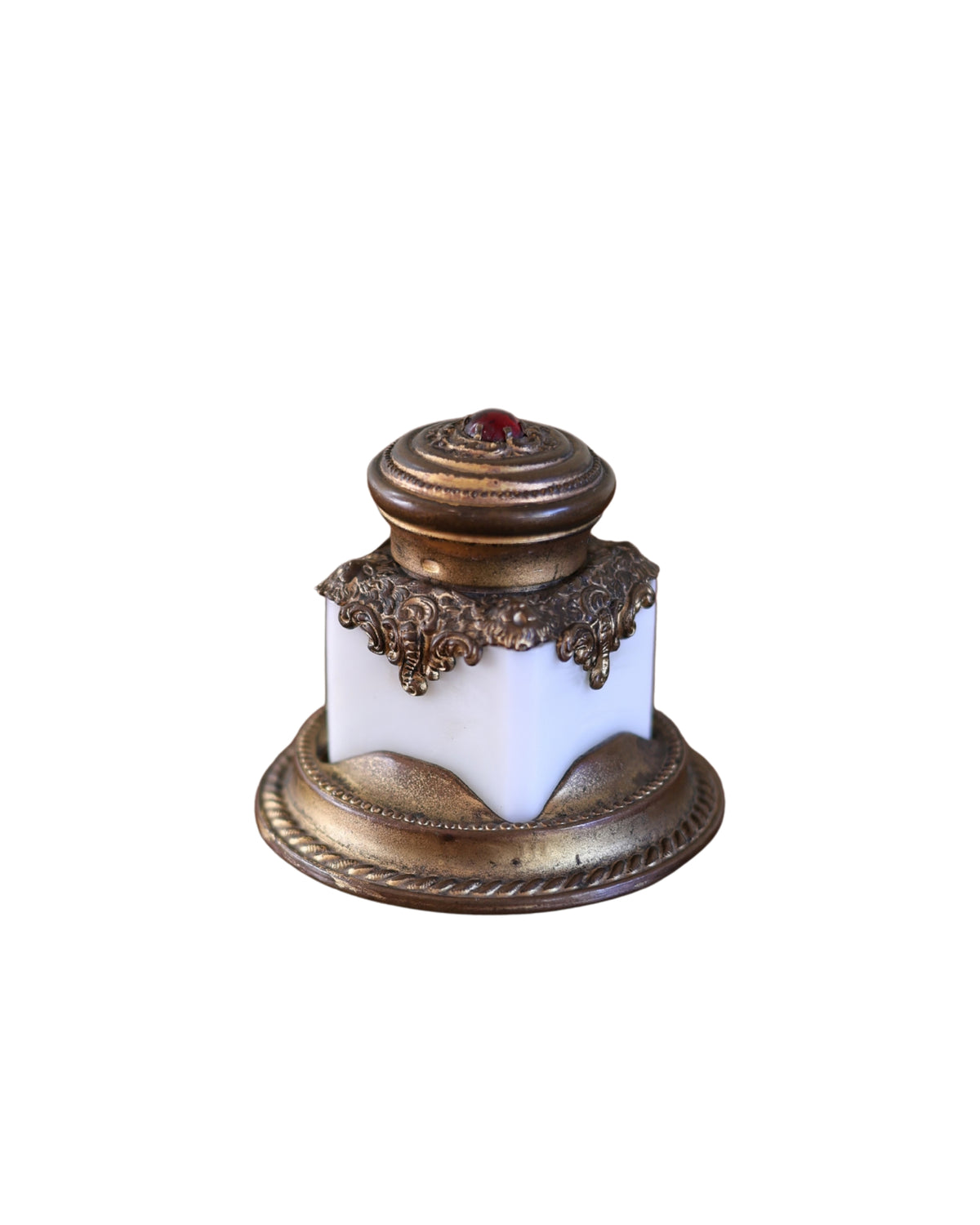 Rococo Revival Inkwell with Red Glass Cabochon-3