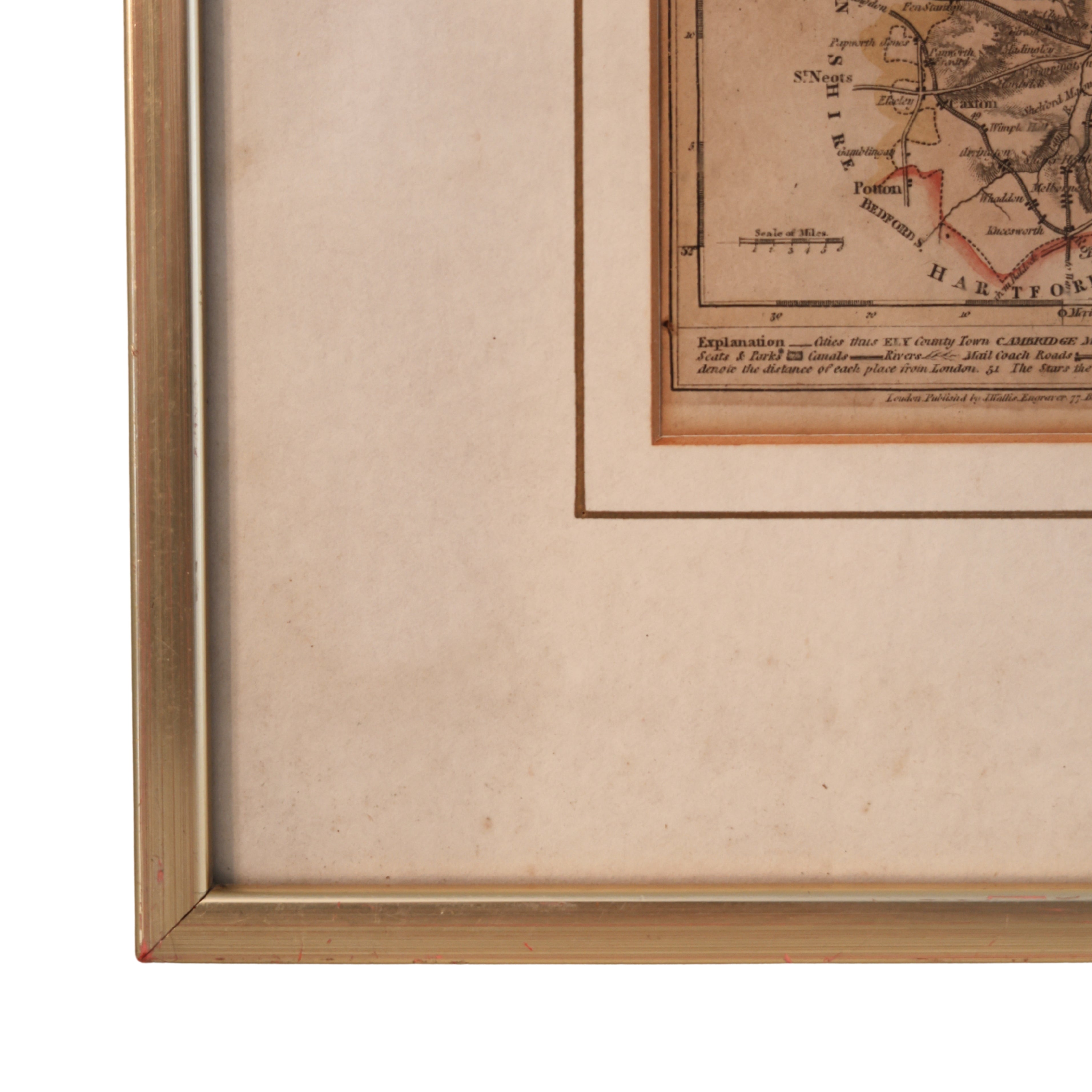 c. 1812 Engraving Map of Cambridgeshire, England