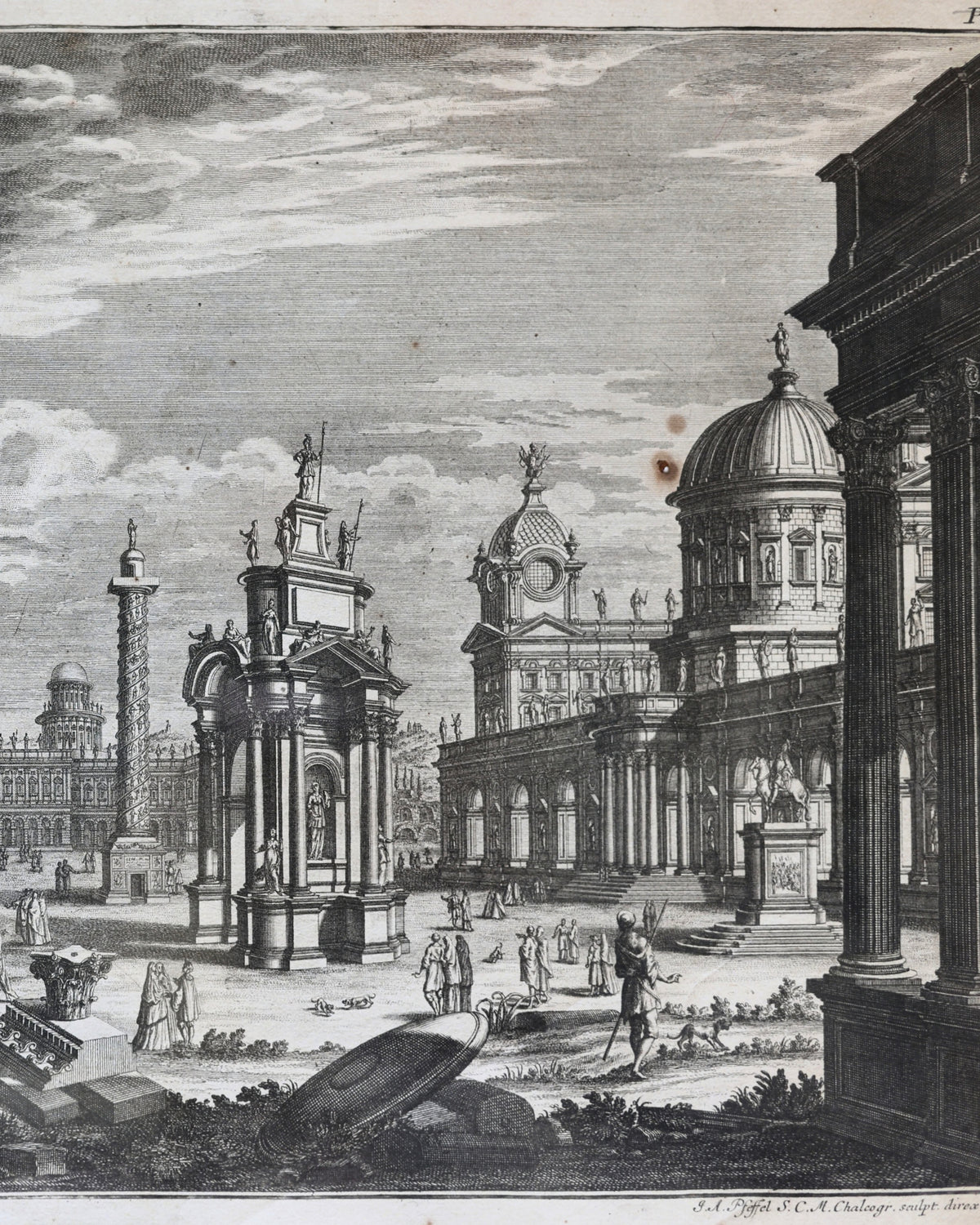 c. 1740 Giuseppe Galli Bibiena “Huc Omnes Germani” Architectural Engraving-2