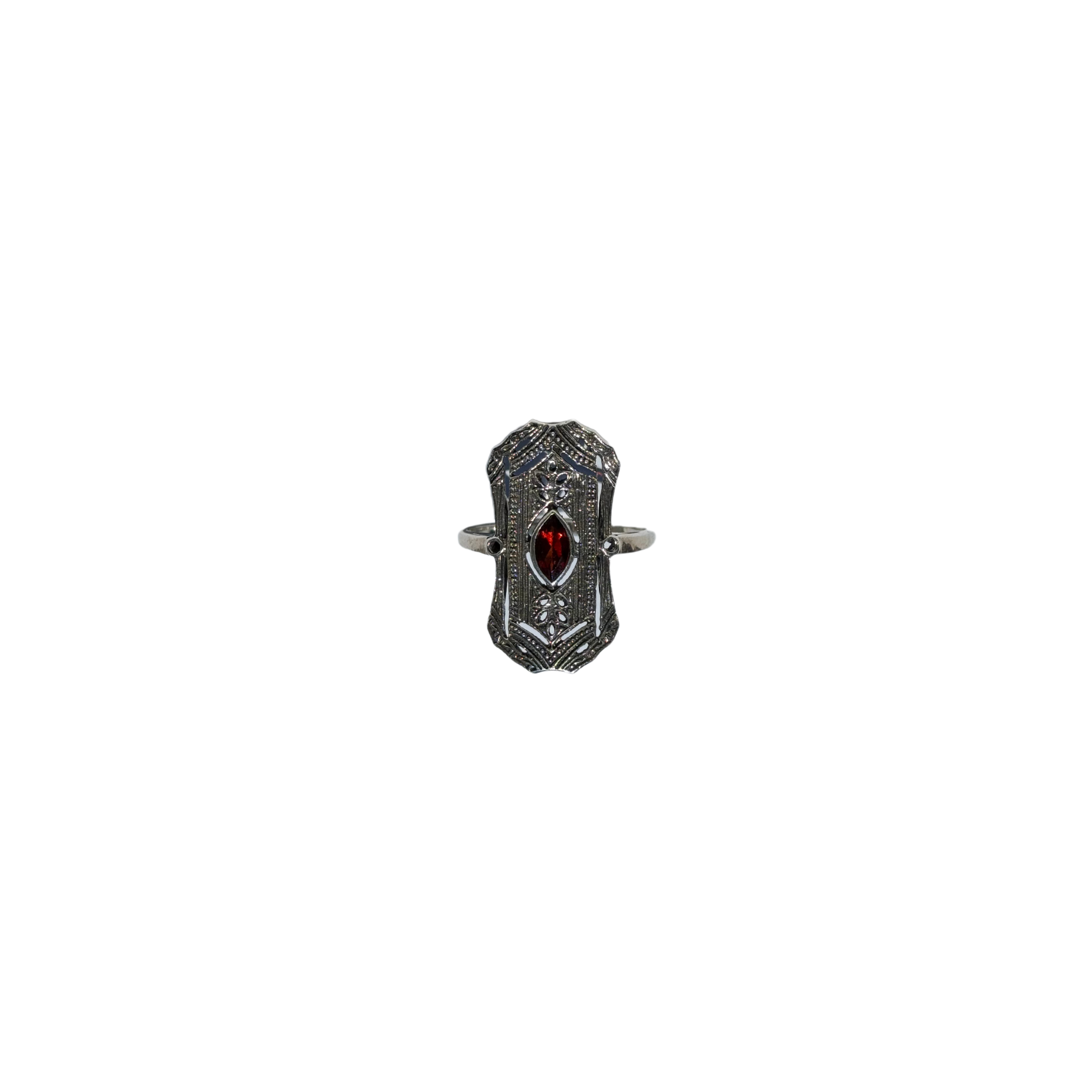 Art Deco Garnet Filigree Shield Ring