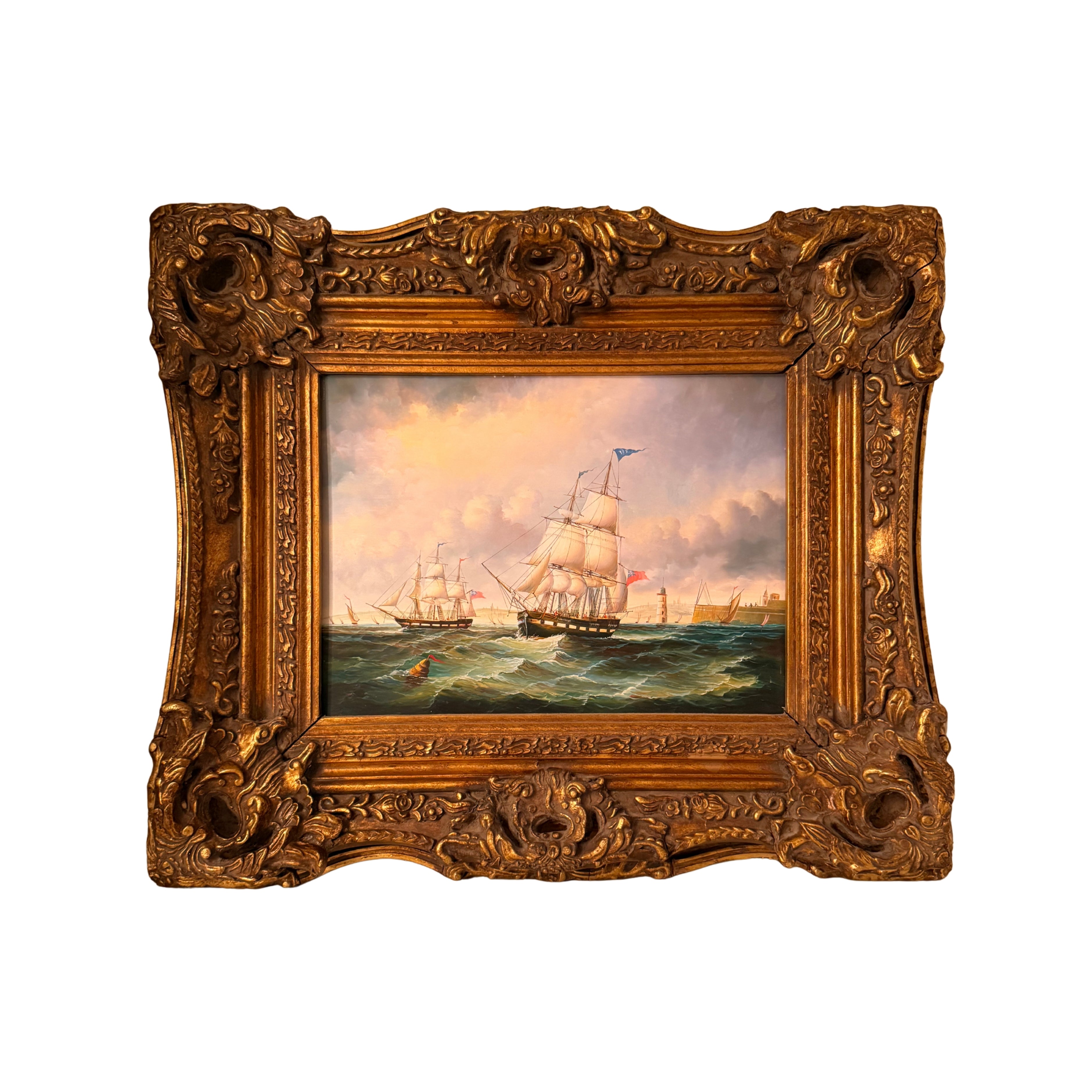 Maritime Oil Painting — Harbor at Dusk