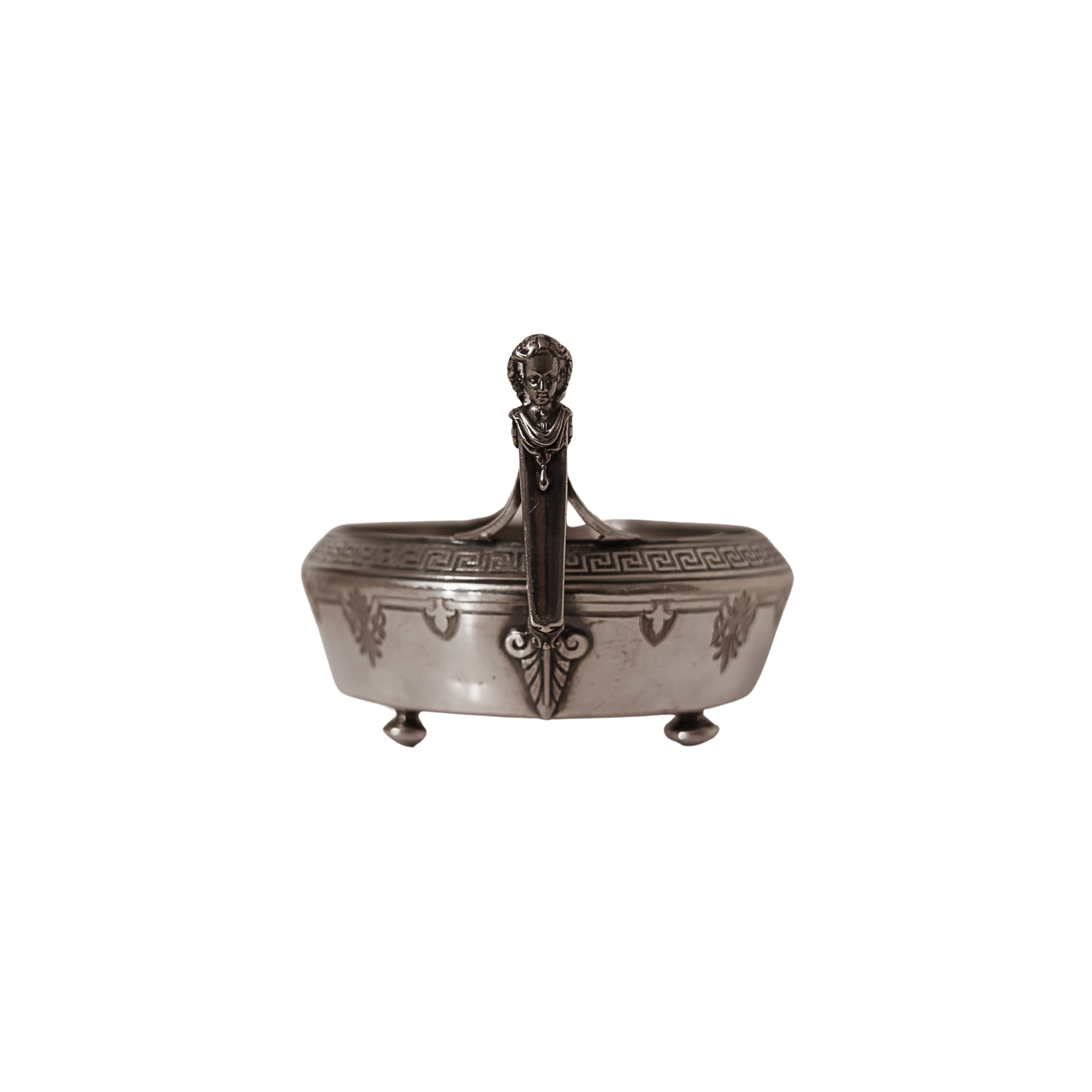 Figural Handled Bowl with Greek Key Border