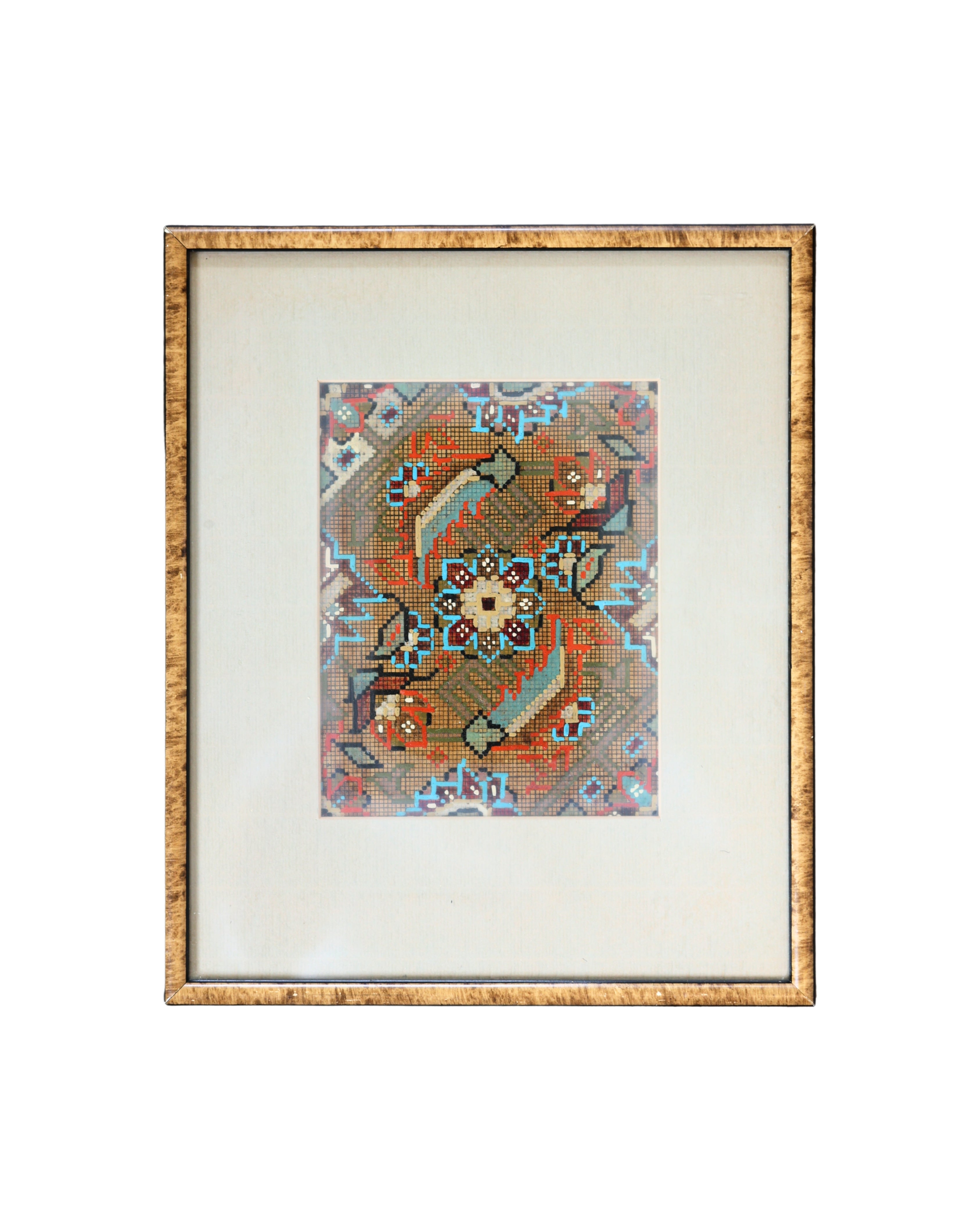 Hand-Painted Rug Design Study, Geometric & Floral-1