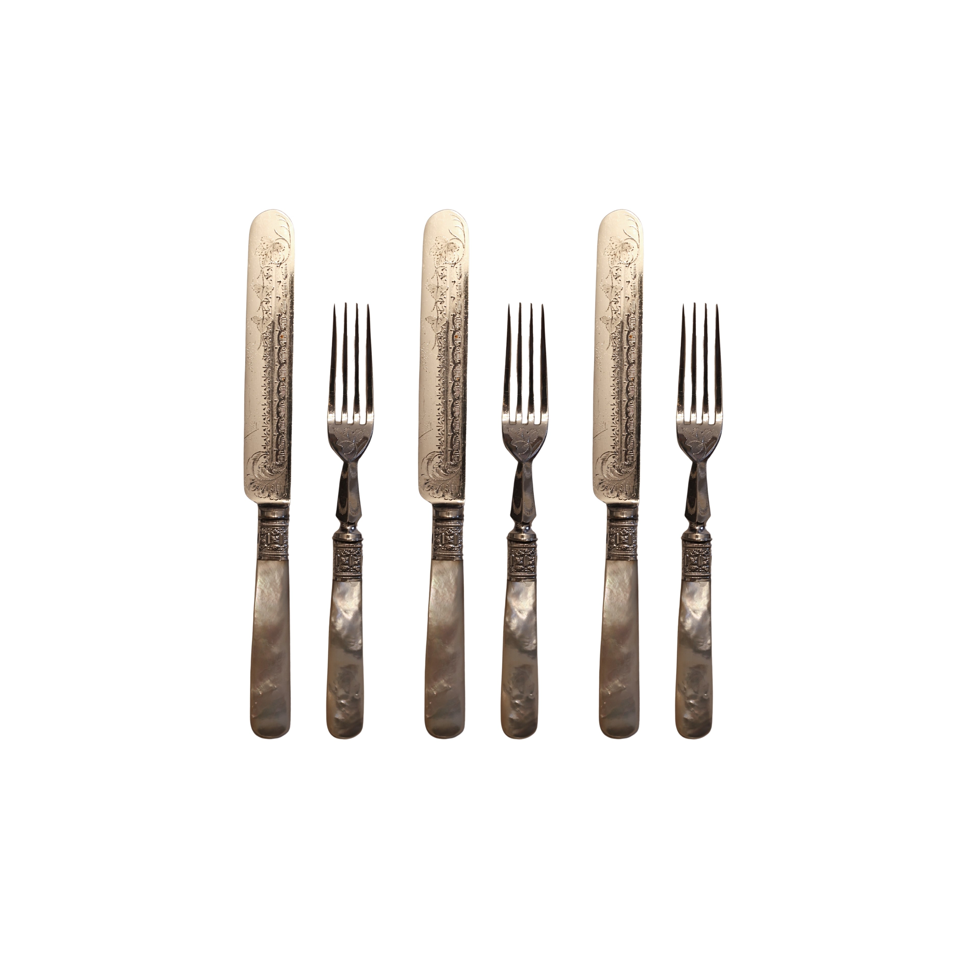 Engraved Mother-of-Pearl Knife & Fork Dessert Set