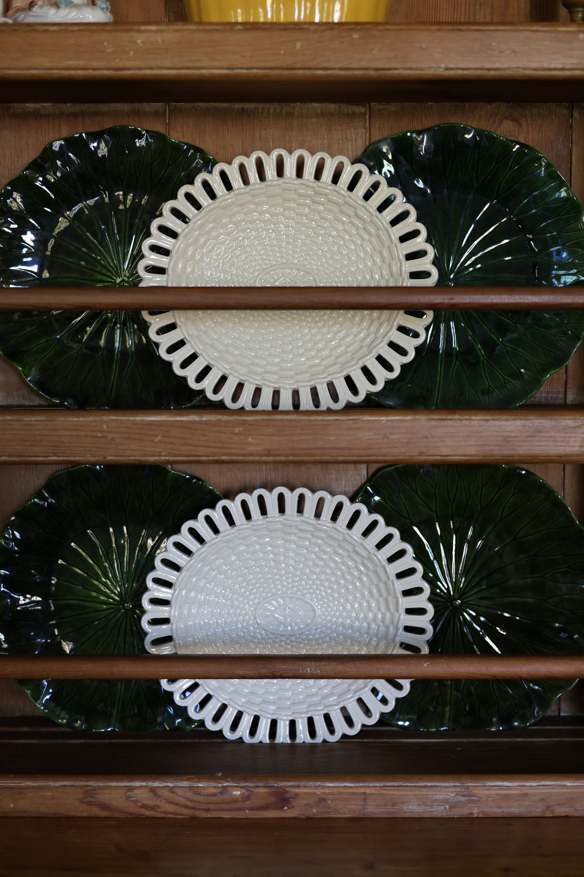 Creamware Basketweave Scalloped Plates, Pair-1