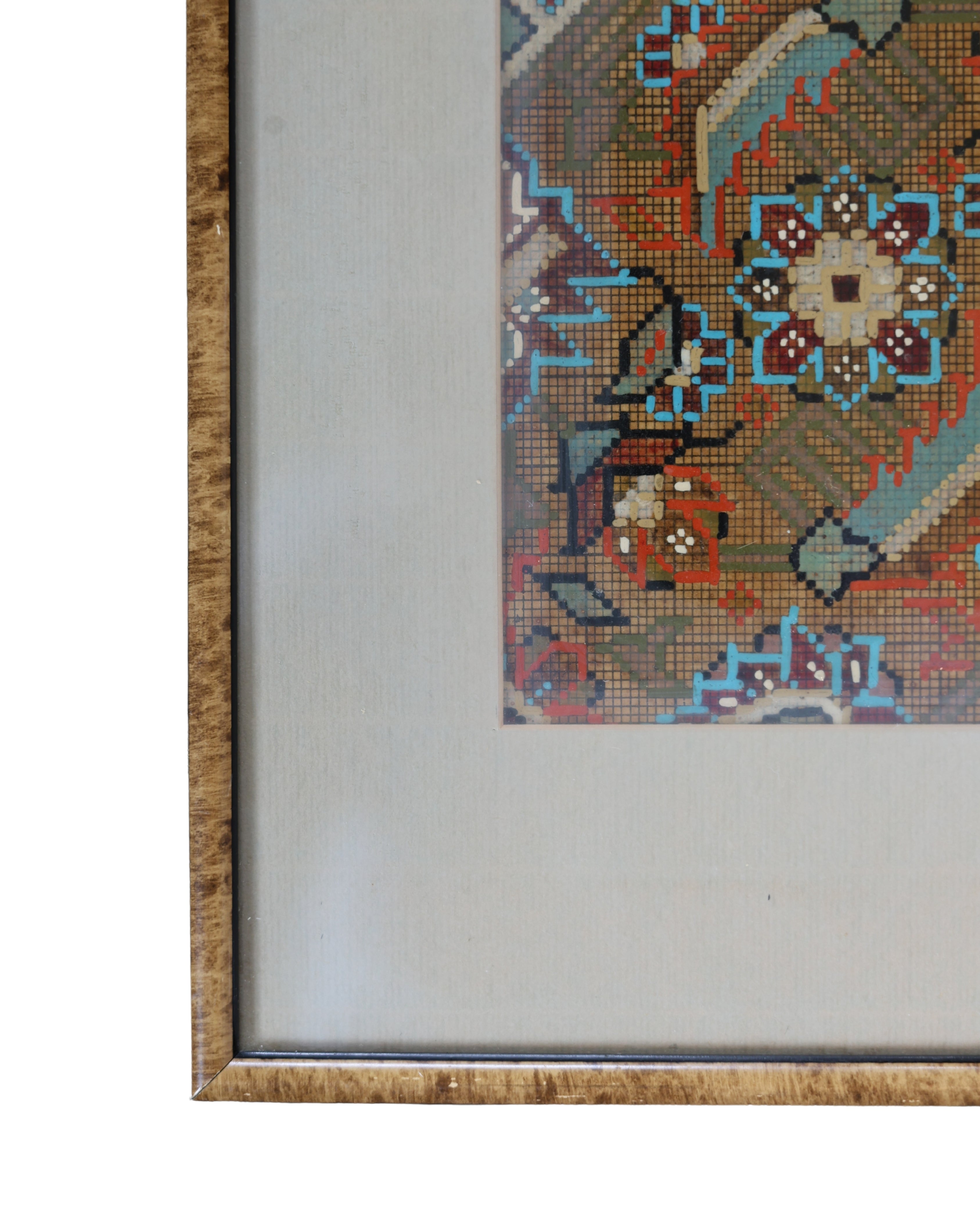 Hand-Painted Rug Design Study, Geometric & Floral-3