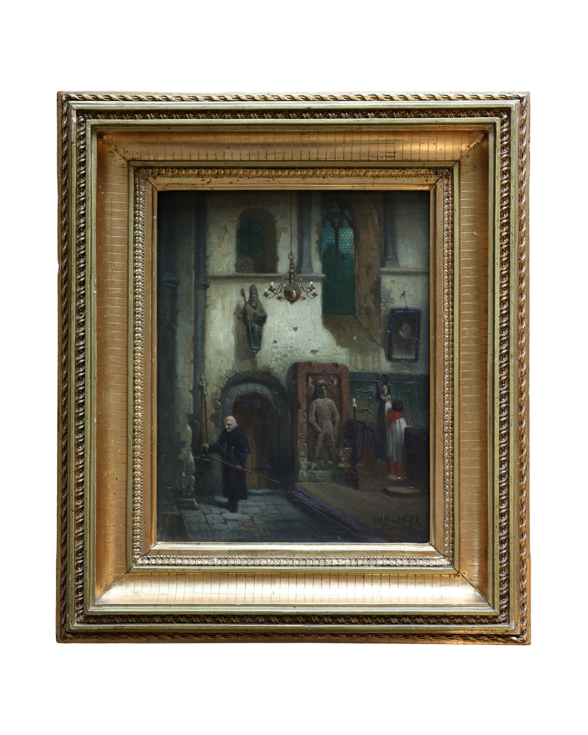 Church Interior Oil Painting, Signed Frans Wilhelm Odelmark