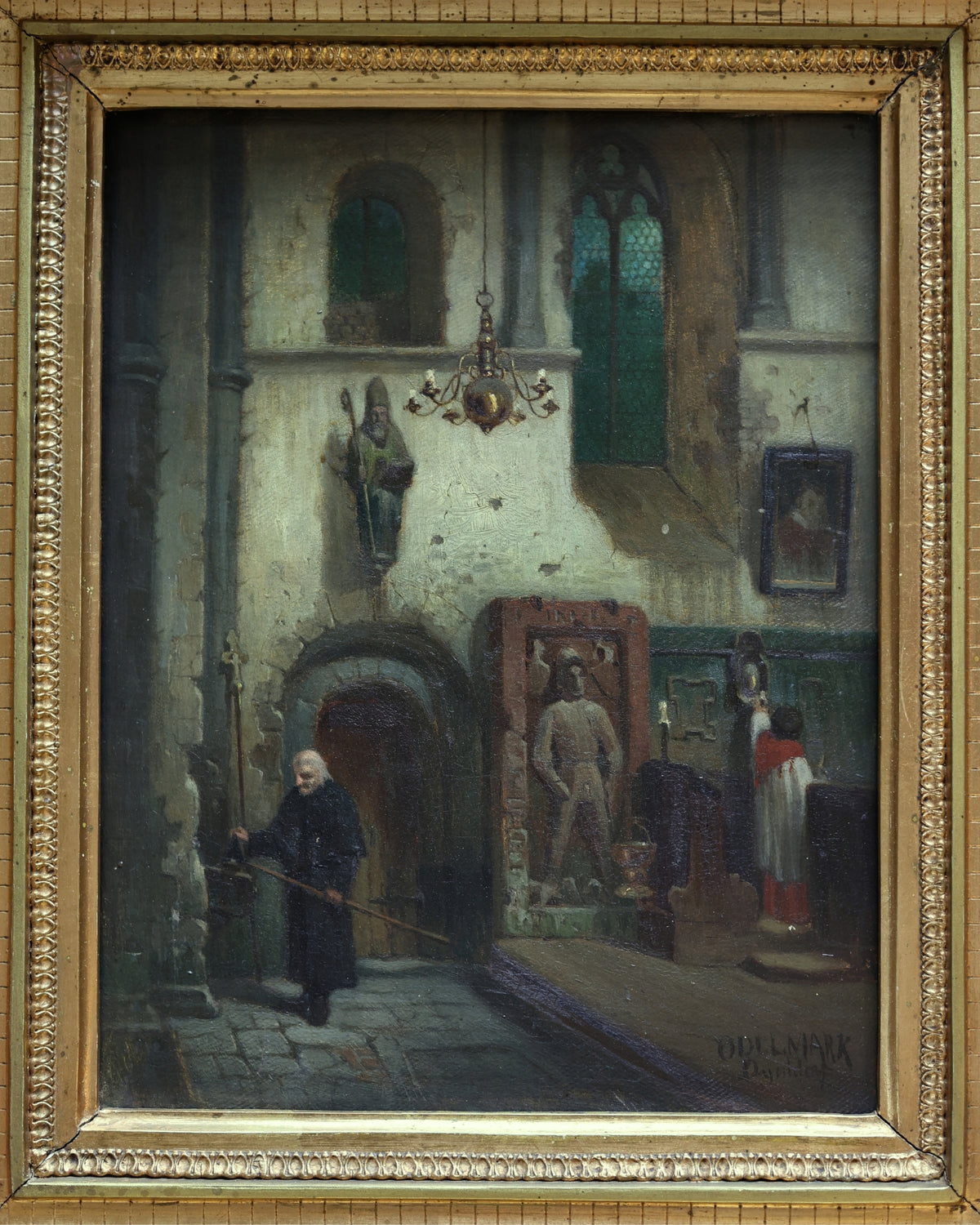 Church Interior Oil Painting, Signed Frans Wilhelm Odelmark