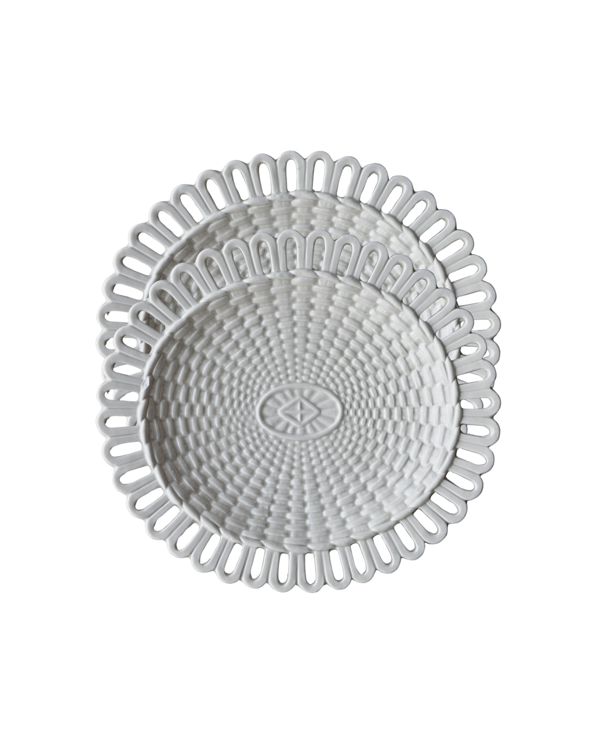Creamware Basketweave Scalloped Plates, Pair-4