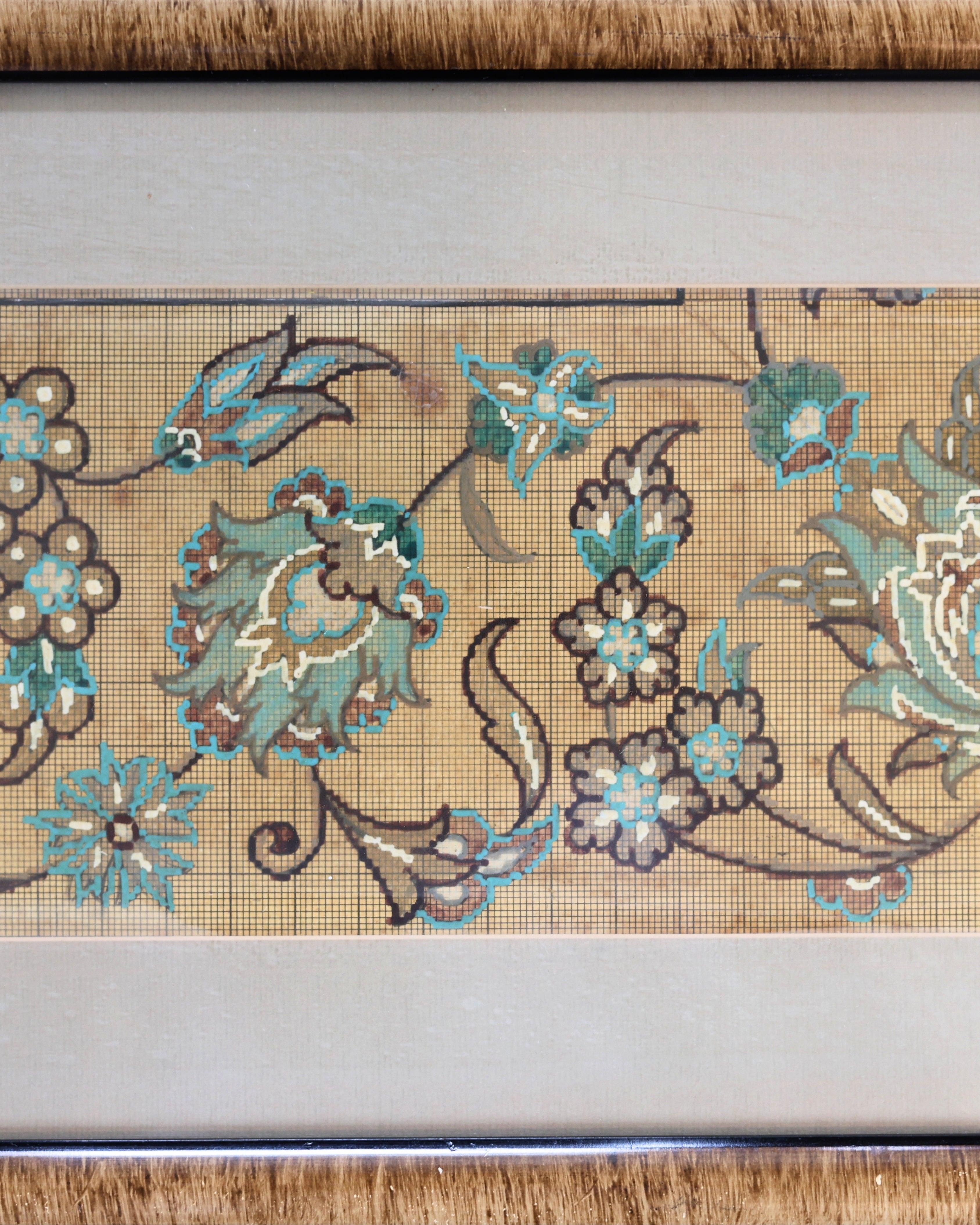 Hand-Painted Rug Design Study, Floral Boarder-2