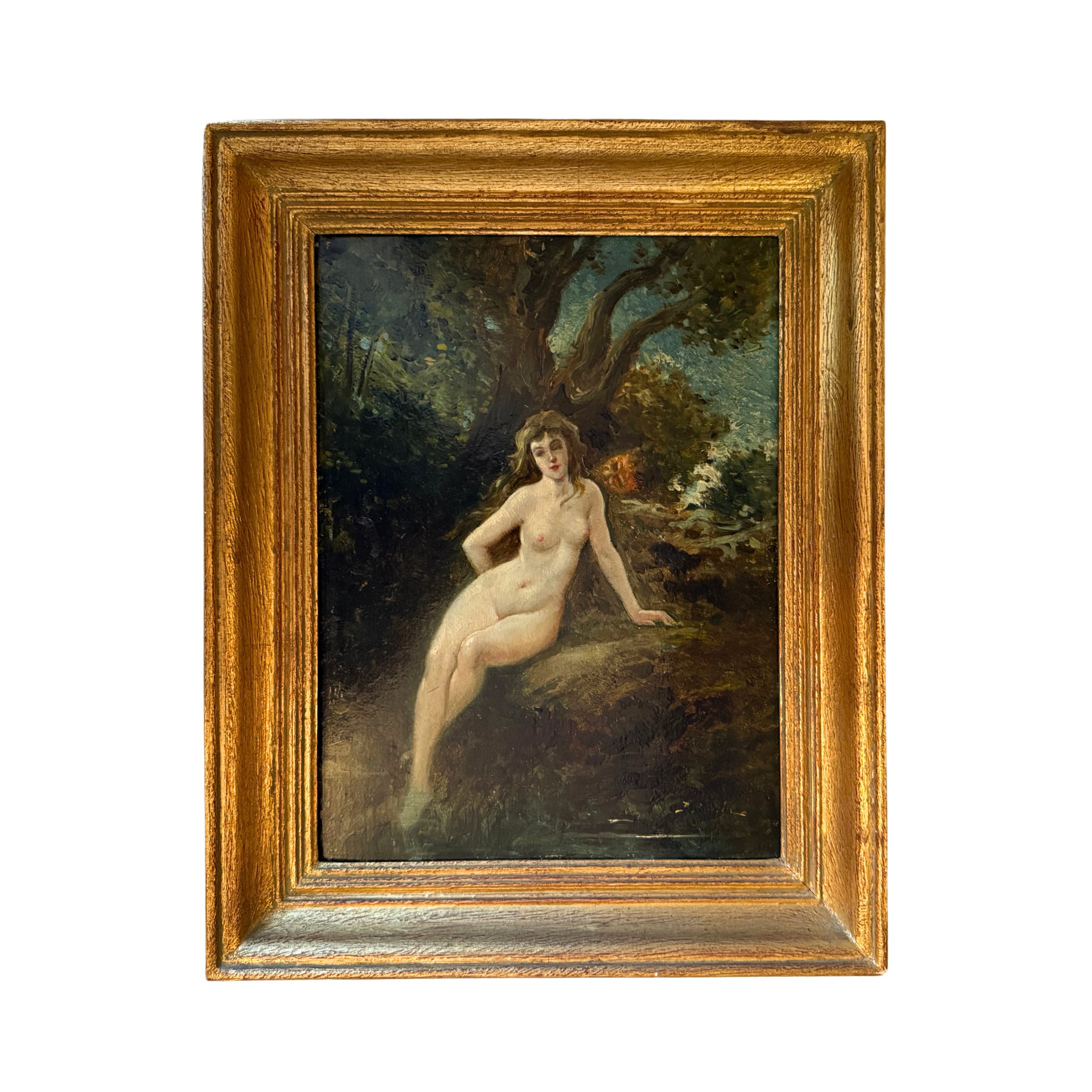Nymph and Satyr, French School Oil Painting