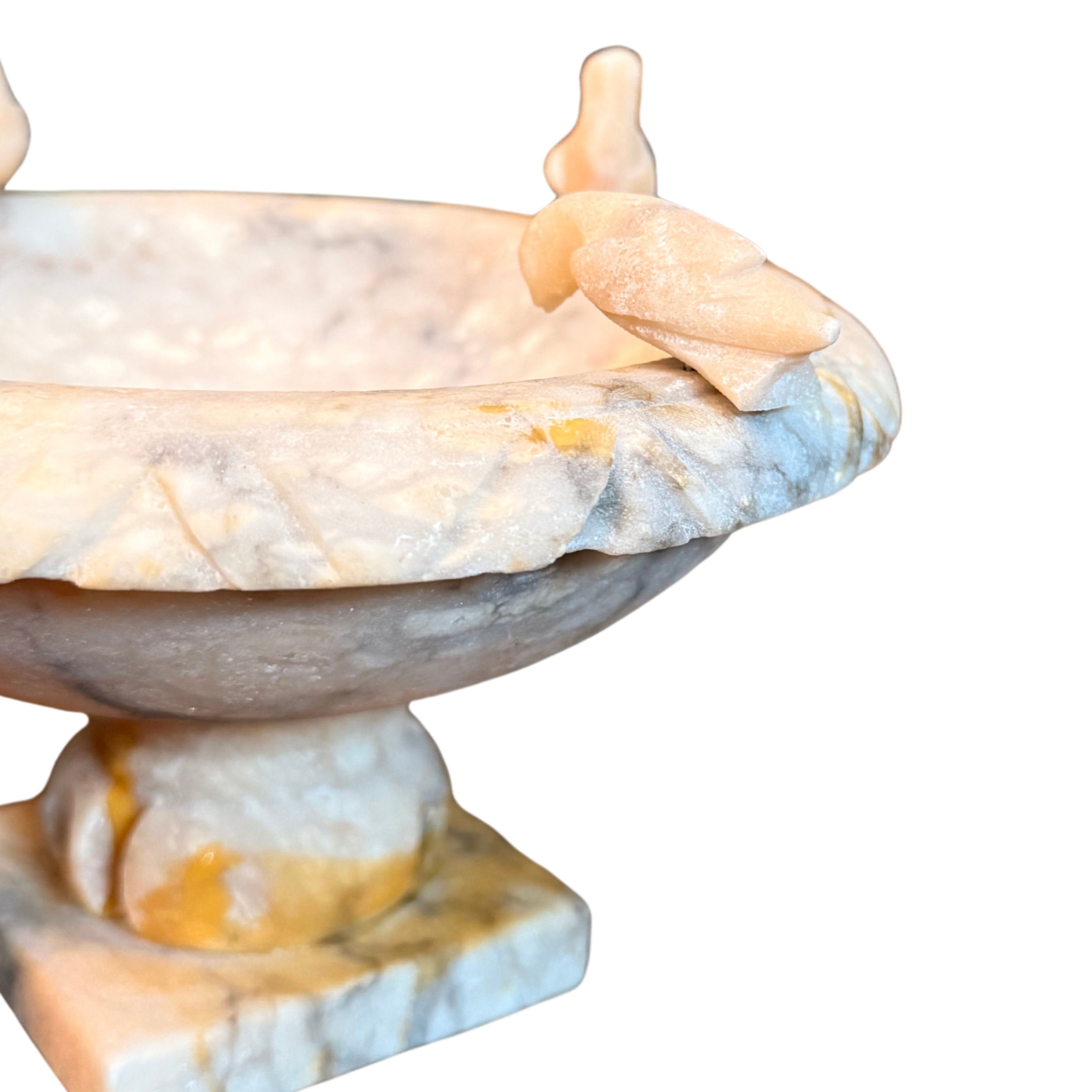 Alabaster Bird Bath with Carved Birds