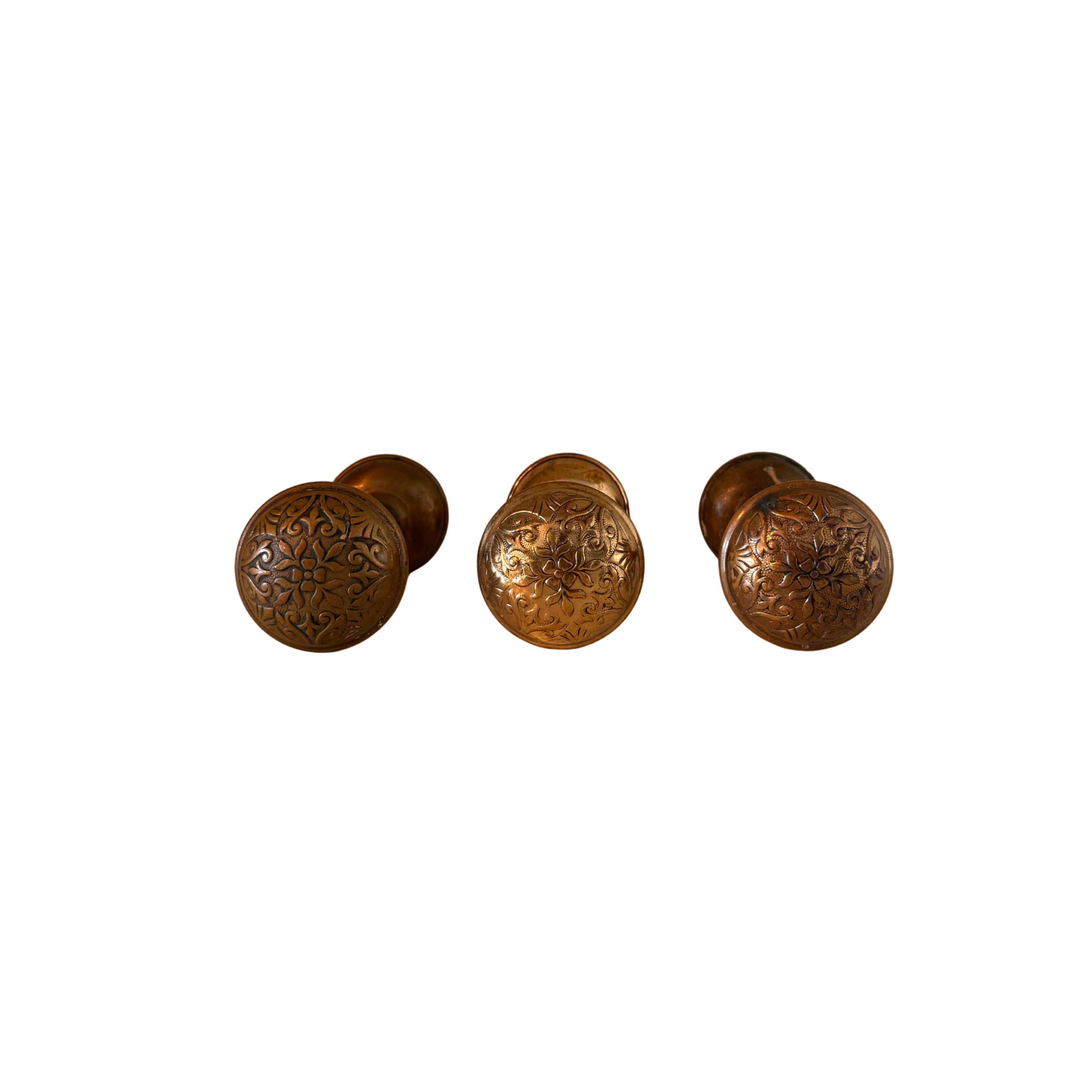 Embossed Brass Door Knob Trio