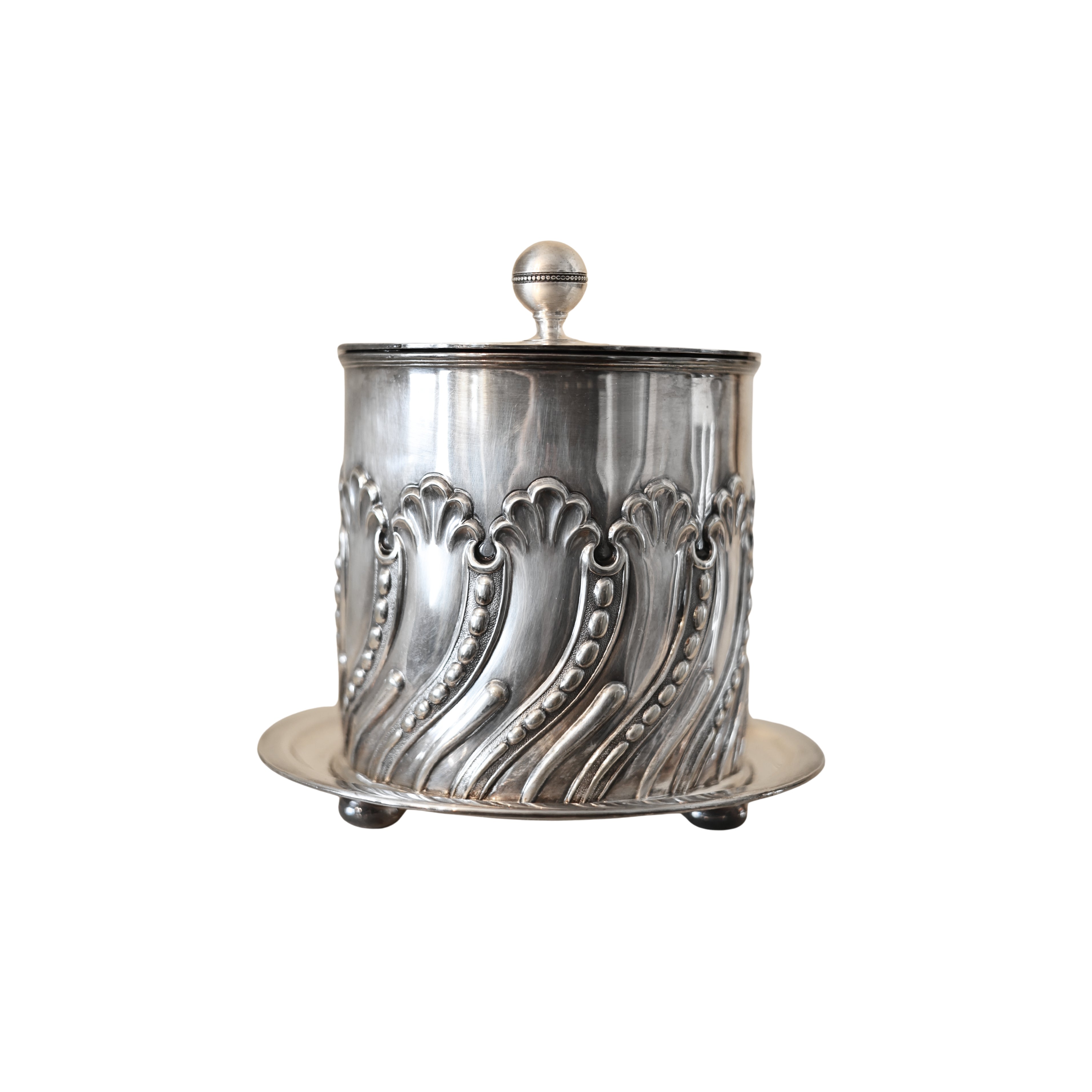 Biscuit Barrel with Repoussé Scroll Motif