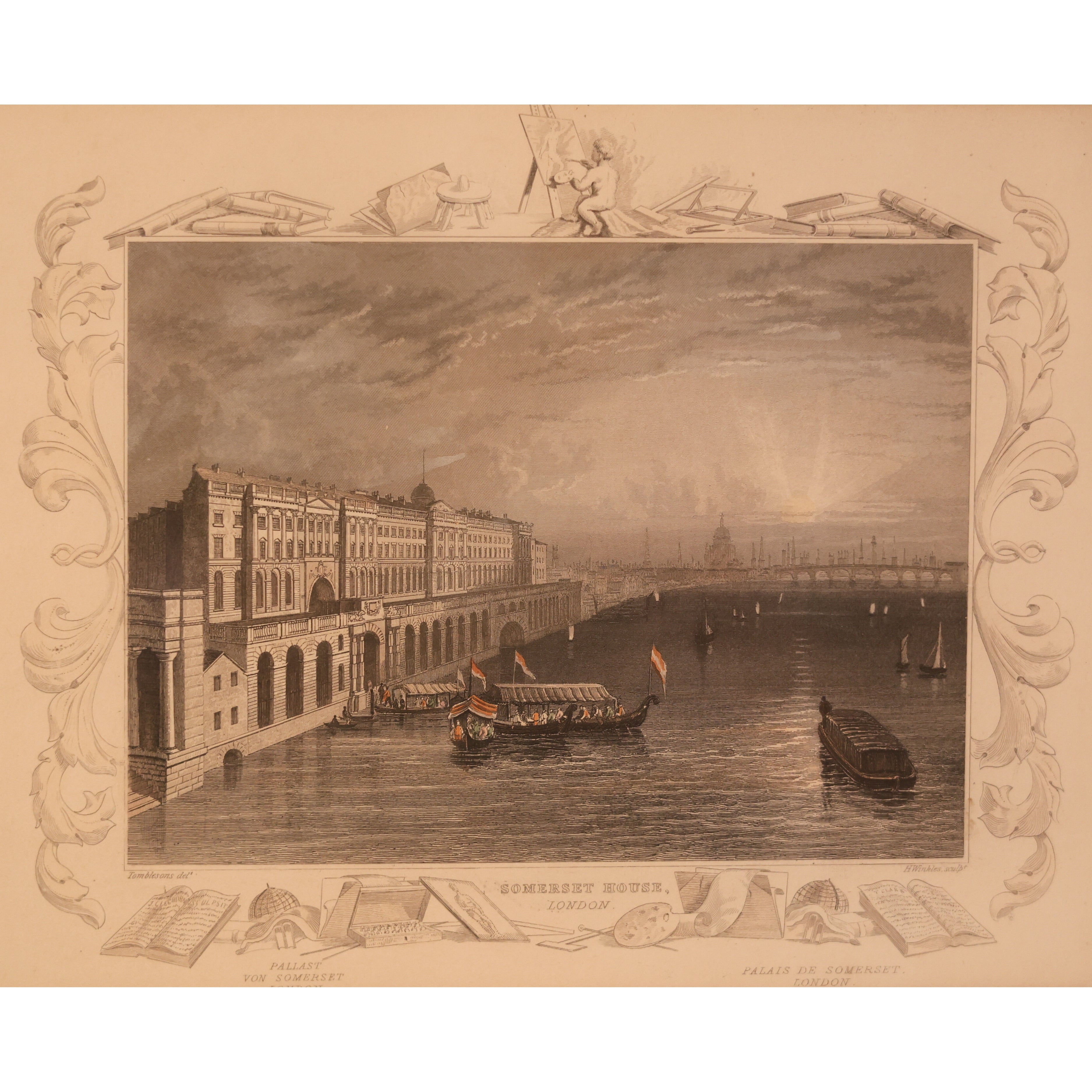 c. 1837 Hand-Colored Engraving — Somerset House, London