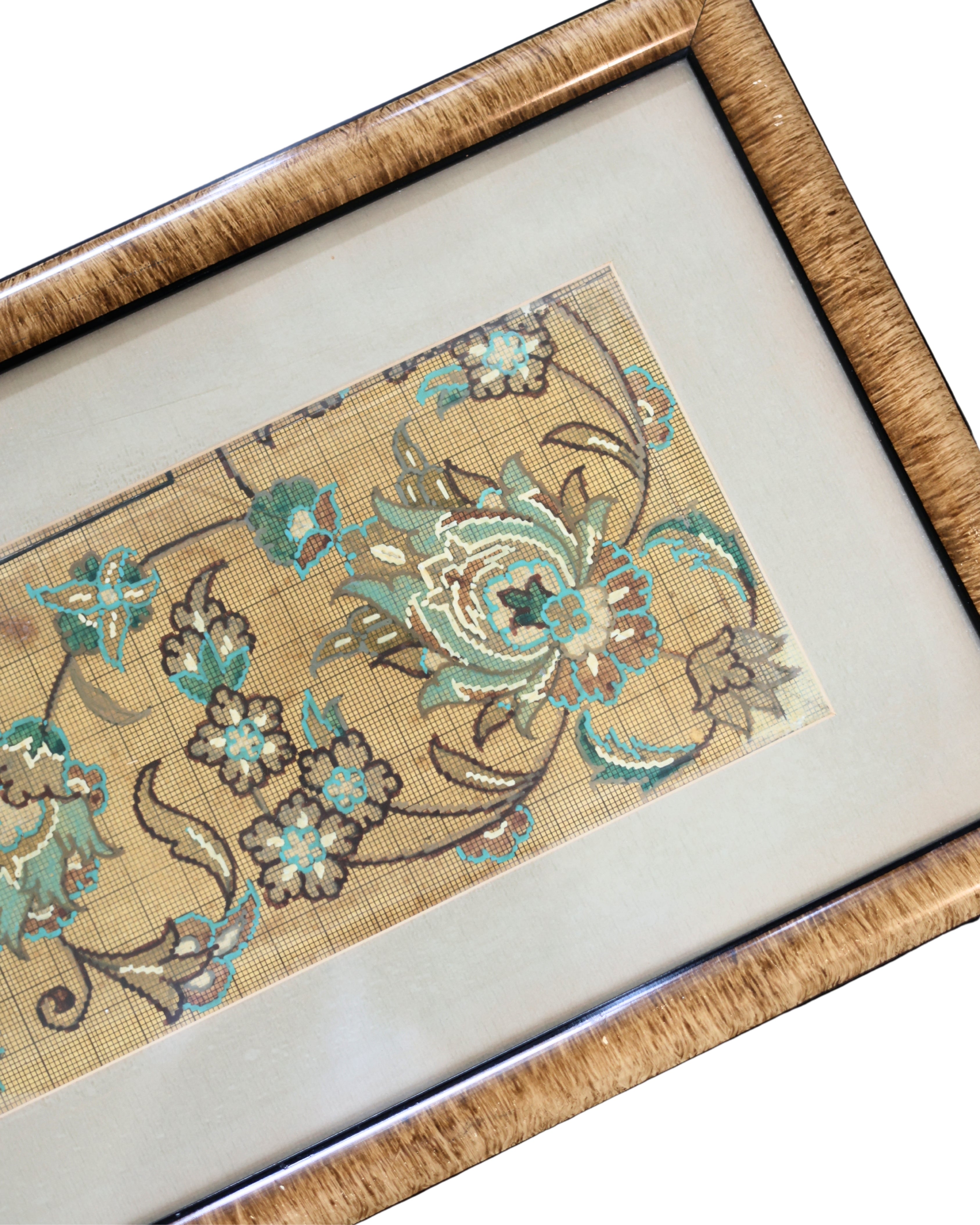 Hand-Painted Rug Design Study, Floral Boarder-3
