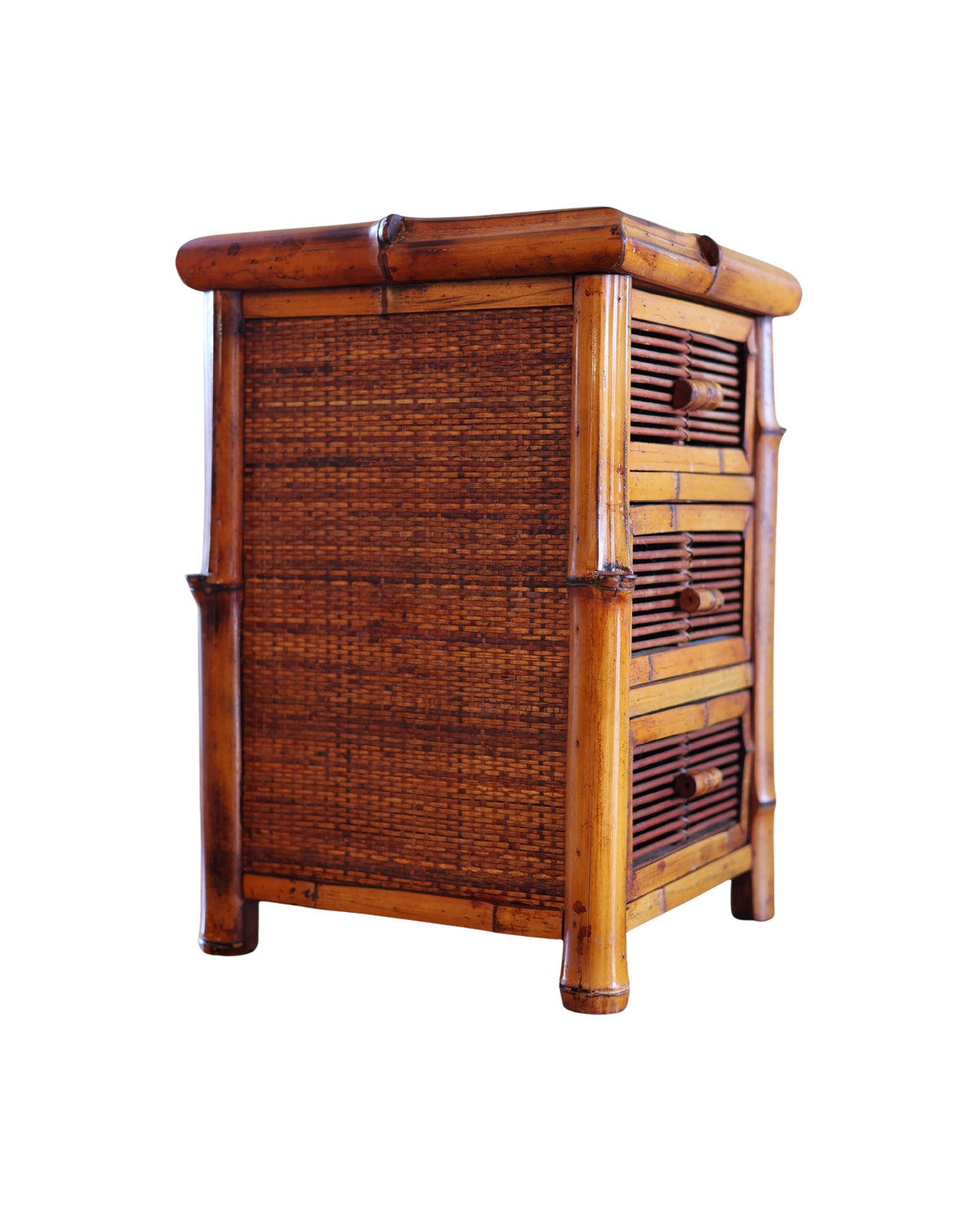 Bamboo & Woven Rattan Three-Drawer Chest