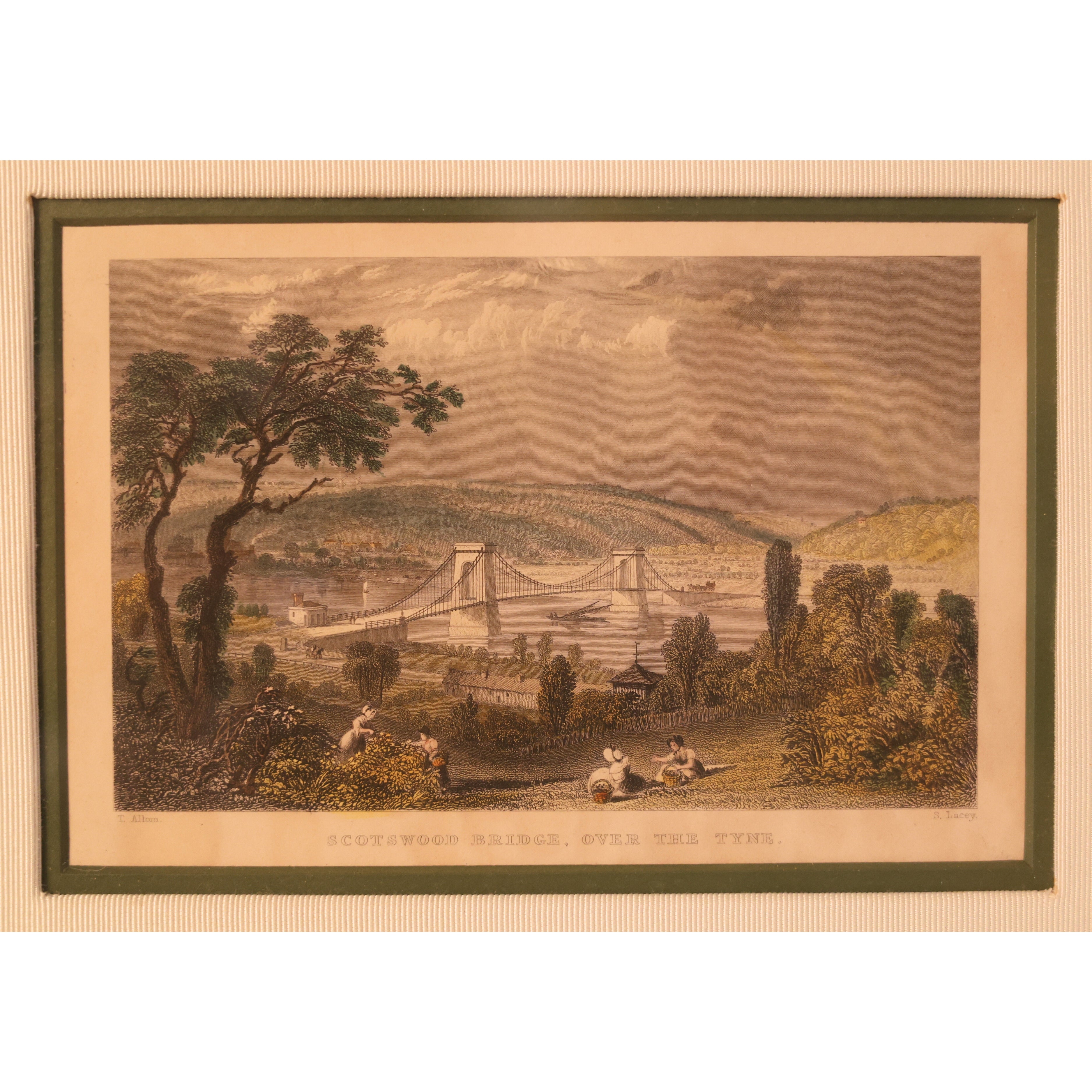 c. 1832 Hand-Colored Engraving — Scotswood Bridge, Over the Tyne