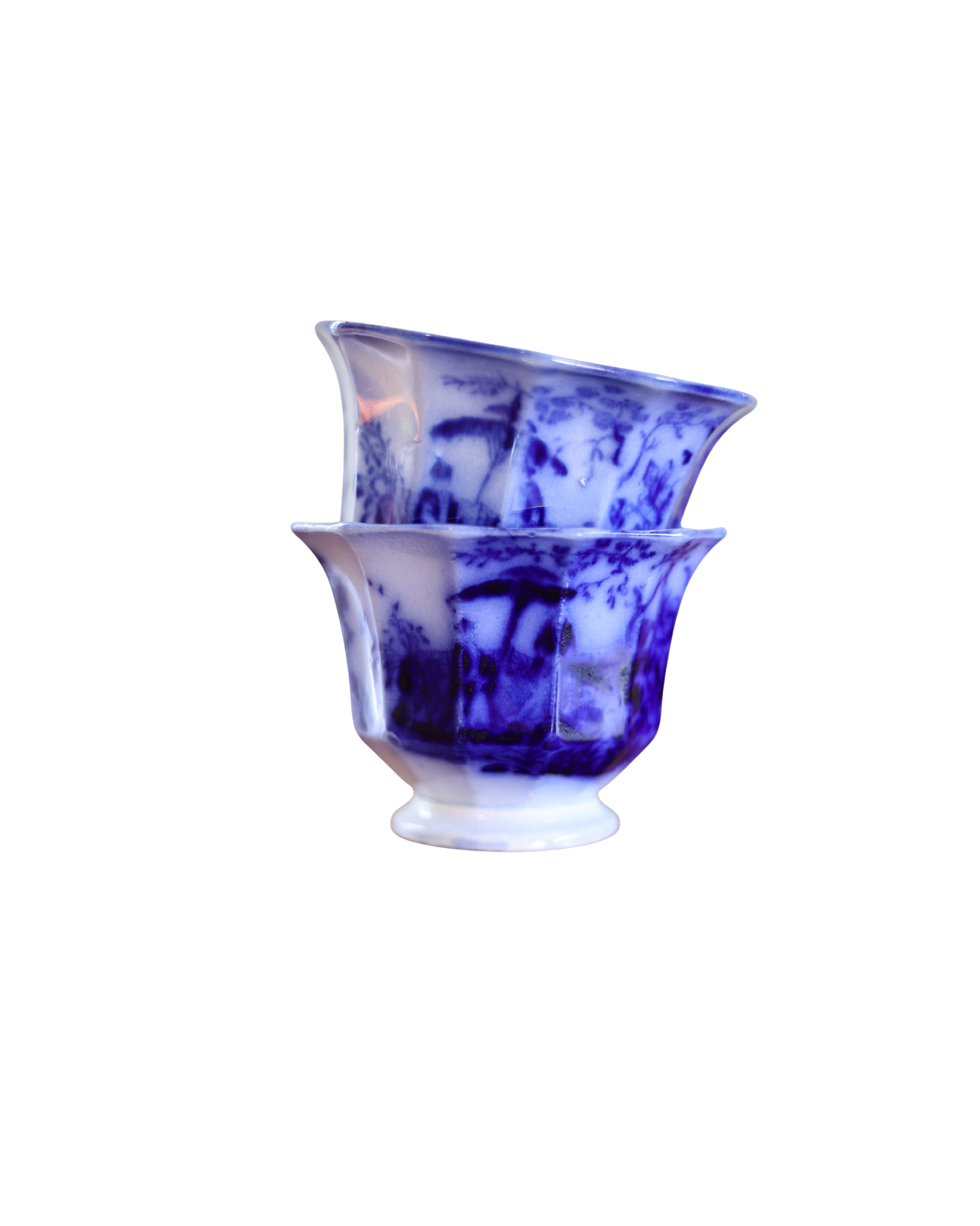 Davenport "Amoy" Flow Blue Fluted Tea Bowls-1