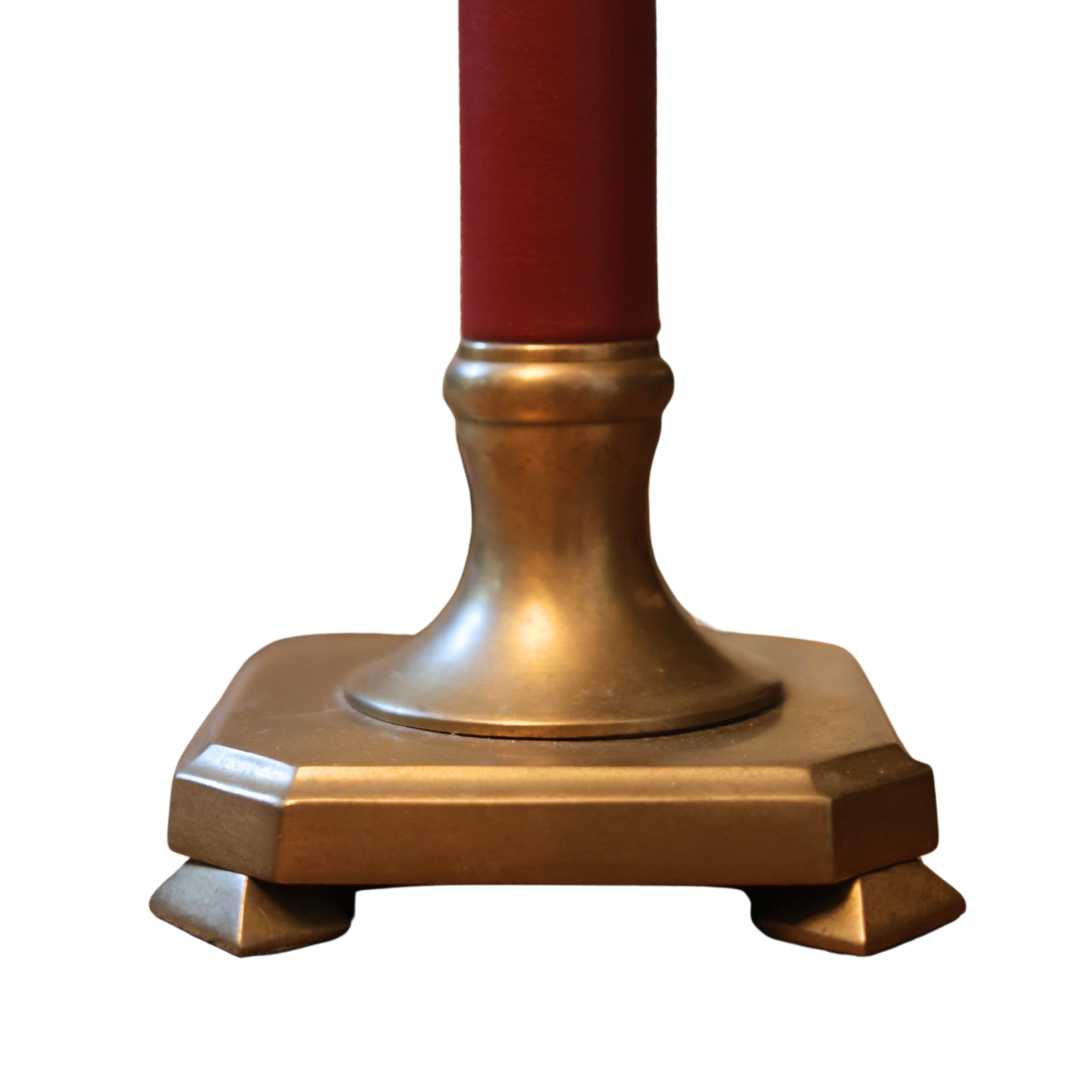 Brass & Red Leather Double Lamp by Frederick Cooper