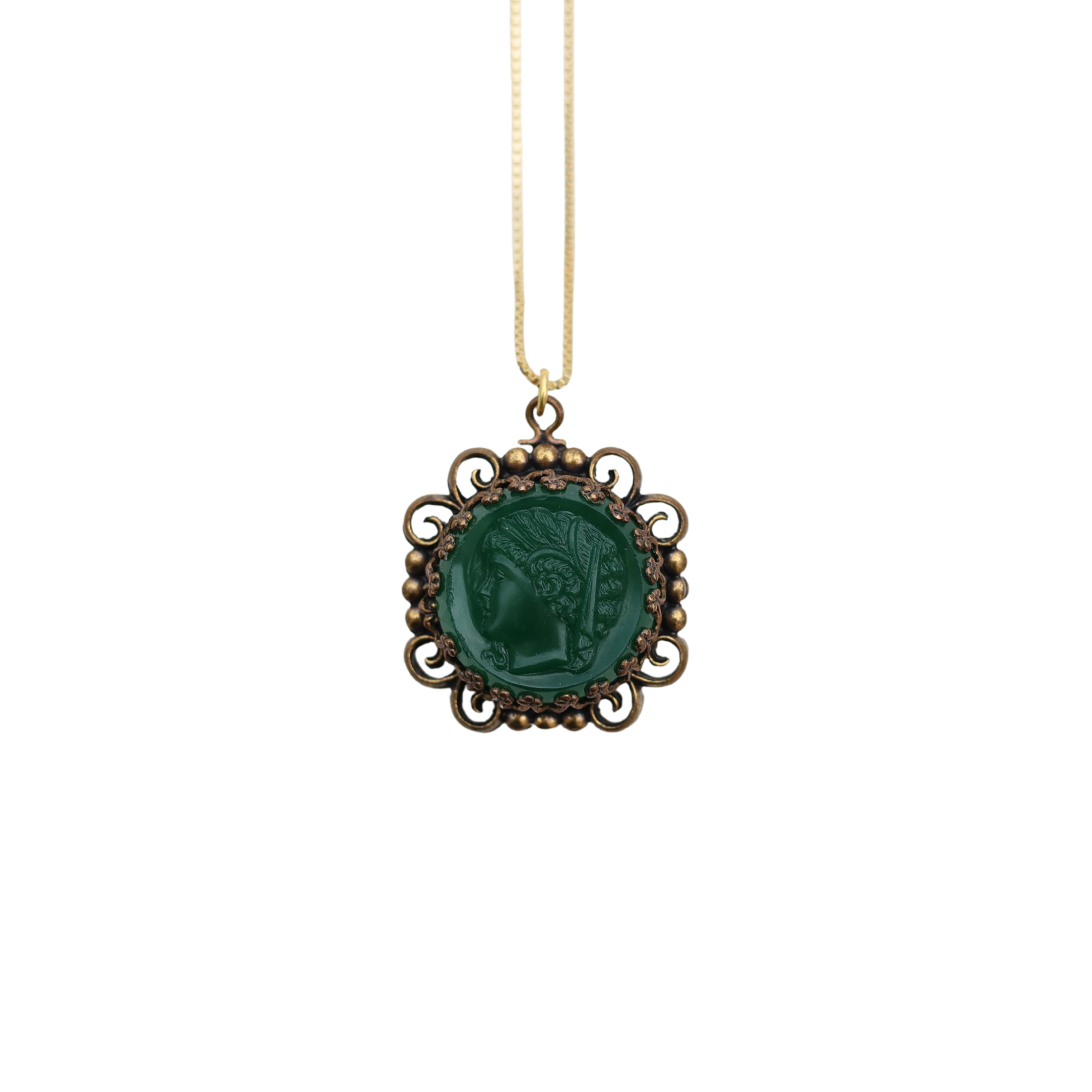 Intaglio Scrollwork Pendant on 18k Chain