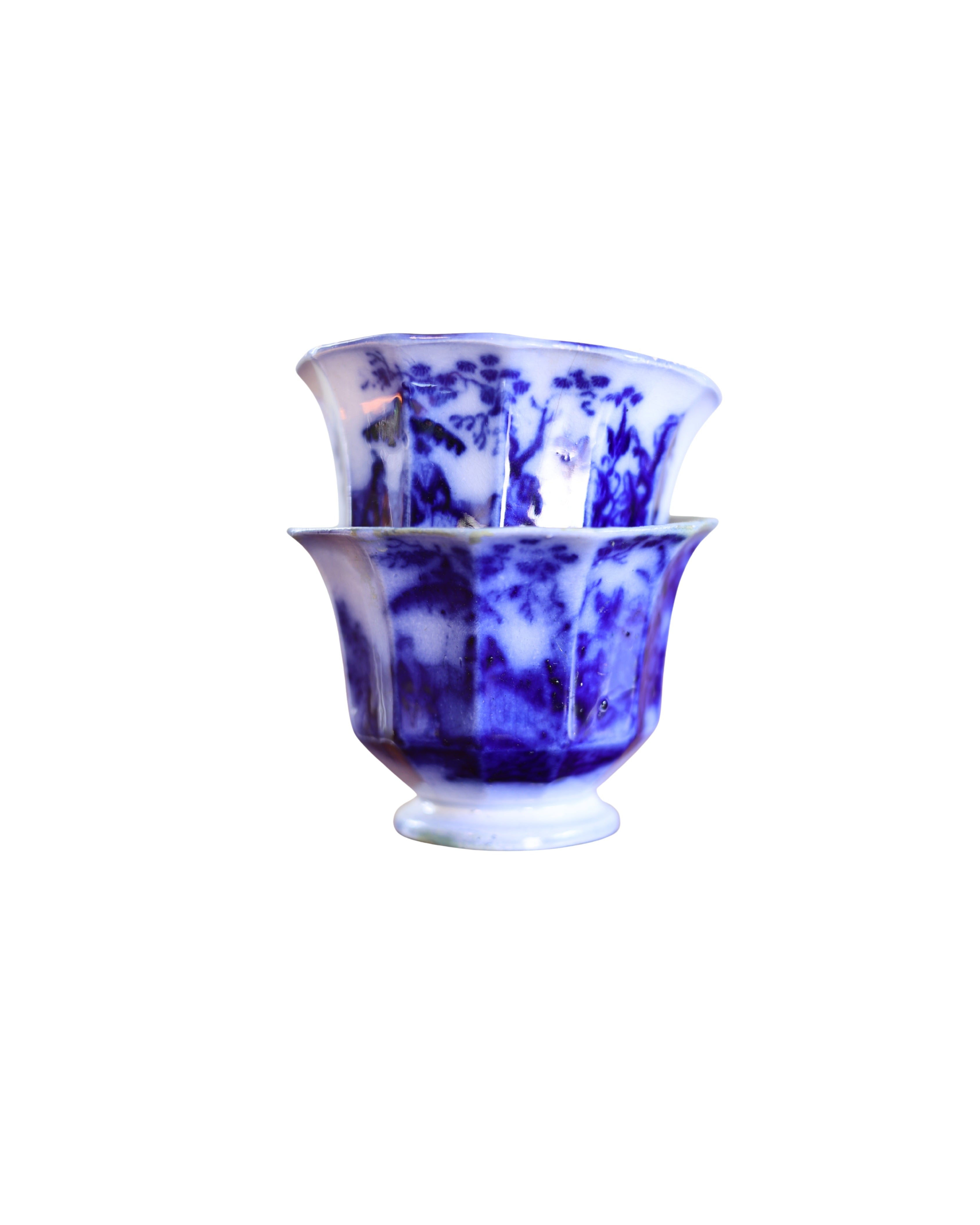 Davenport "Amoy" Flow Blue Fluted Tea Bowls-6