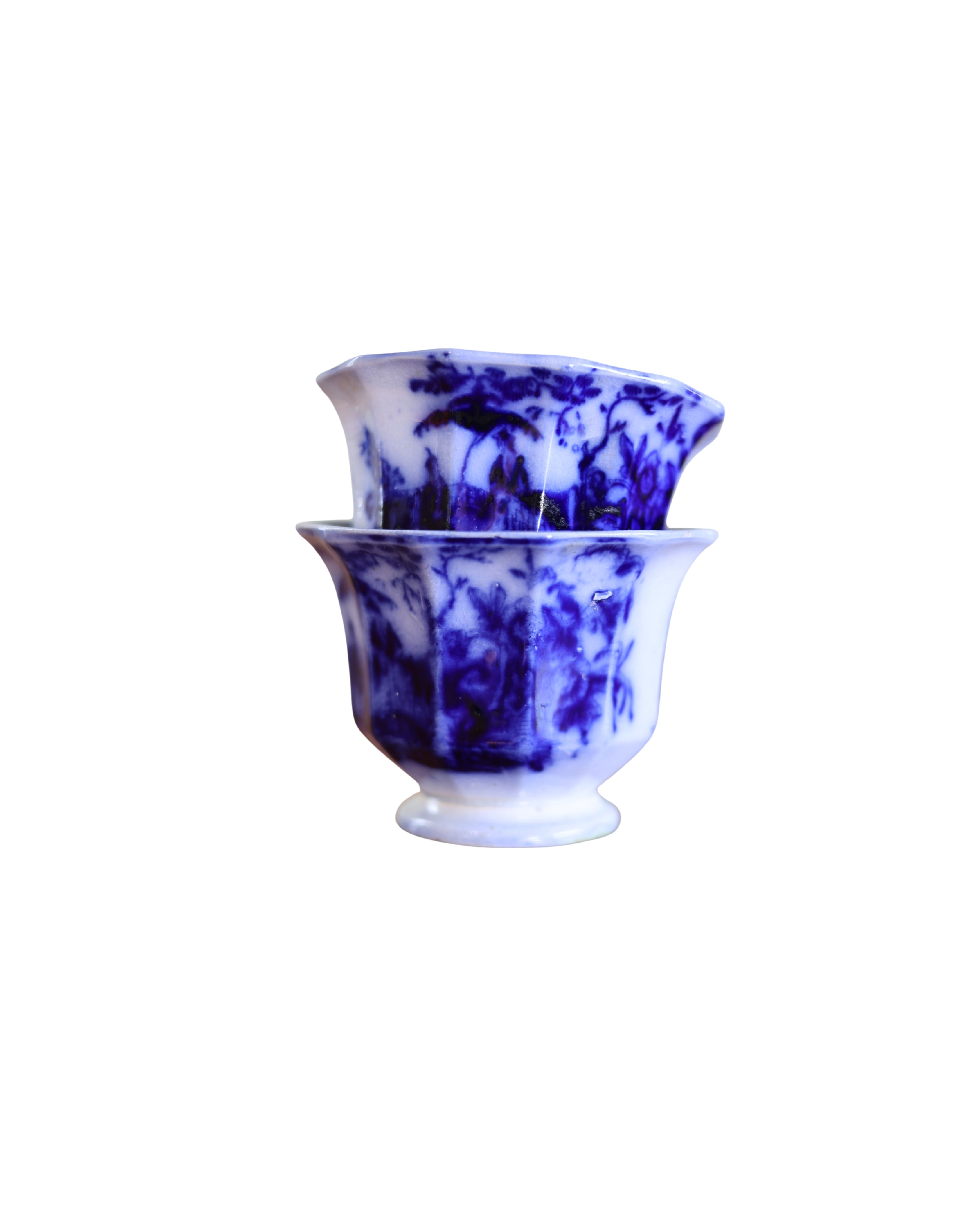 Davenport "Amoy" Flow Blue Fluted Tea Bowls-11