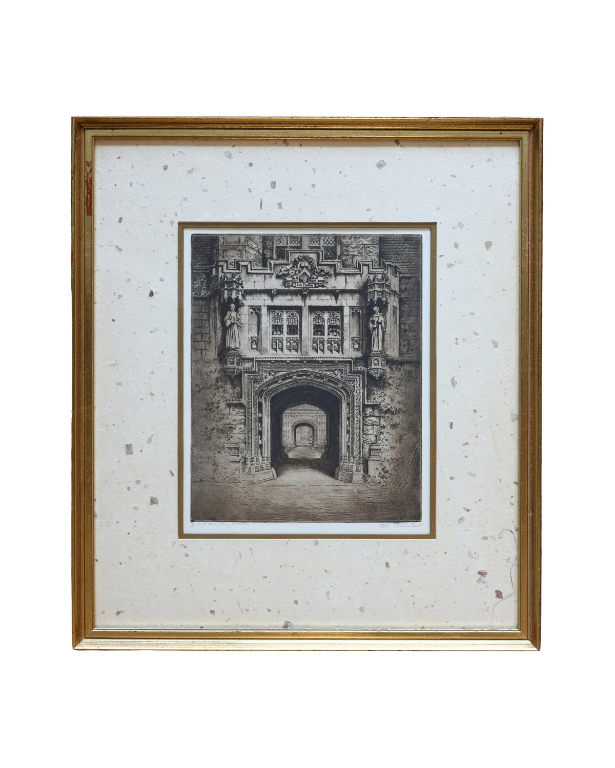 “Arch of the Library, Princeton” Signed Etching, George A. Bradshaw