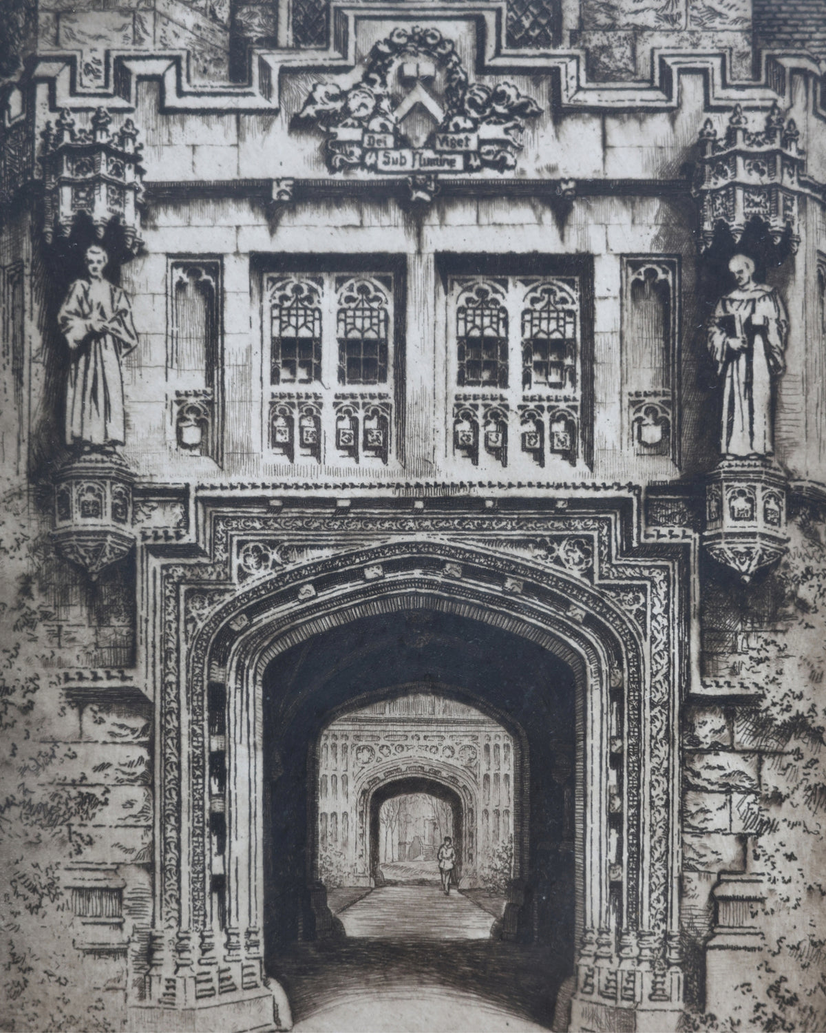 “Arch of the Library, Princeton” Signed Etching, George A. Bradshaw